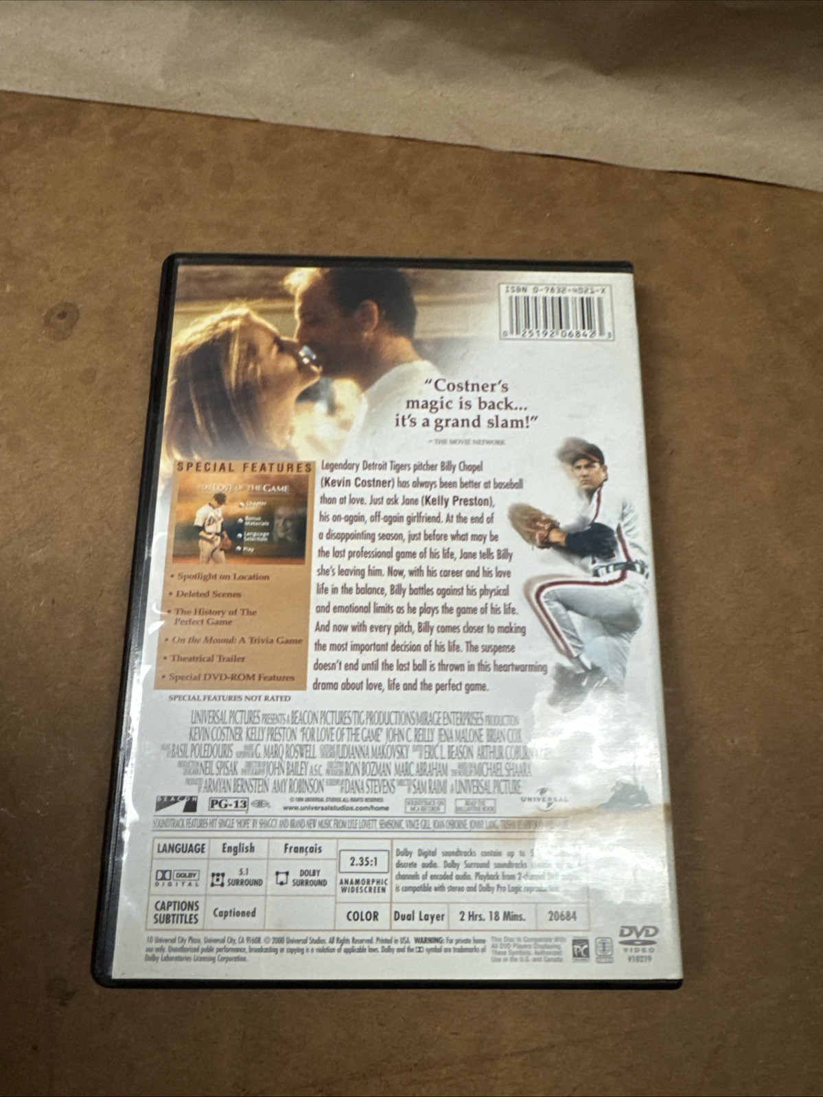 For the Love of the Game DVD 2000 PG-13 Baseball Universal Movie 138 Min.