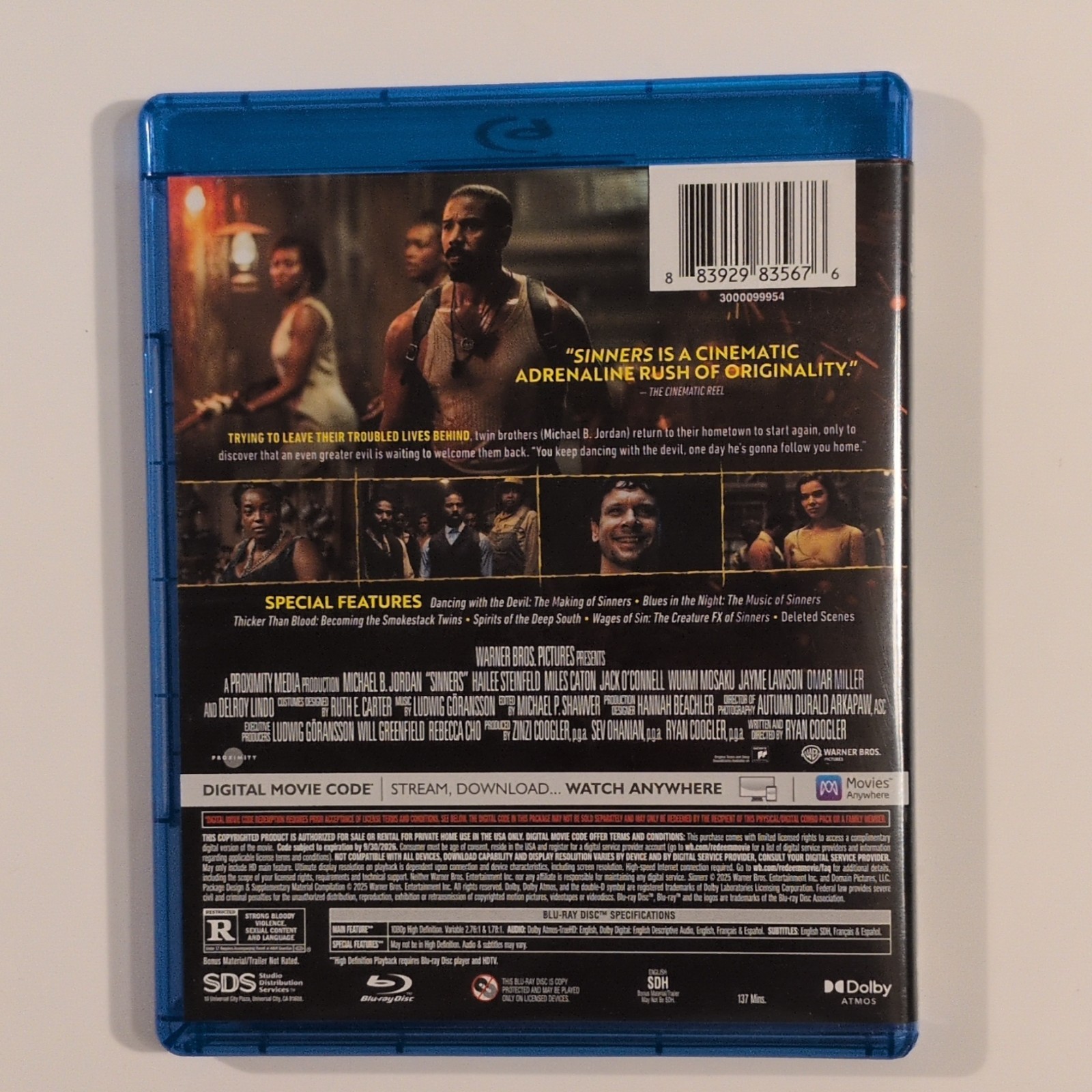 Warner Bros Sinners Blu-ray Michael B. Jordan Ryan Coogler Action Drama
