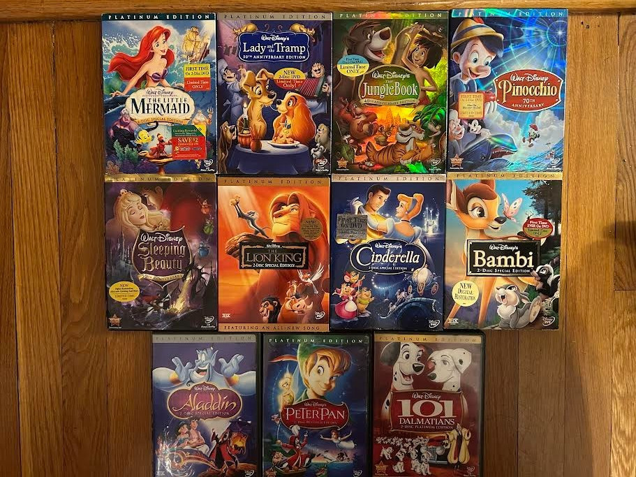 Lot of 12 Disney Platinum Edition DVDs PETER PAN-LION KING-BAMBI-101-FREE SHIP