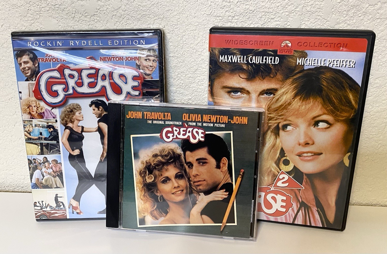 Grease 1 , 2, & Soundtrack John Travolta Olivia Newton John Michelle Pfeiffer