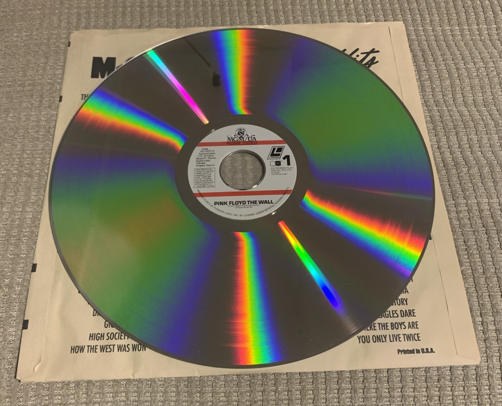 Pink Floyd The Wall (Laserdisc) WIDESCREEN Roger Waters Alan Parker DISC ONLY!