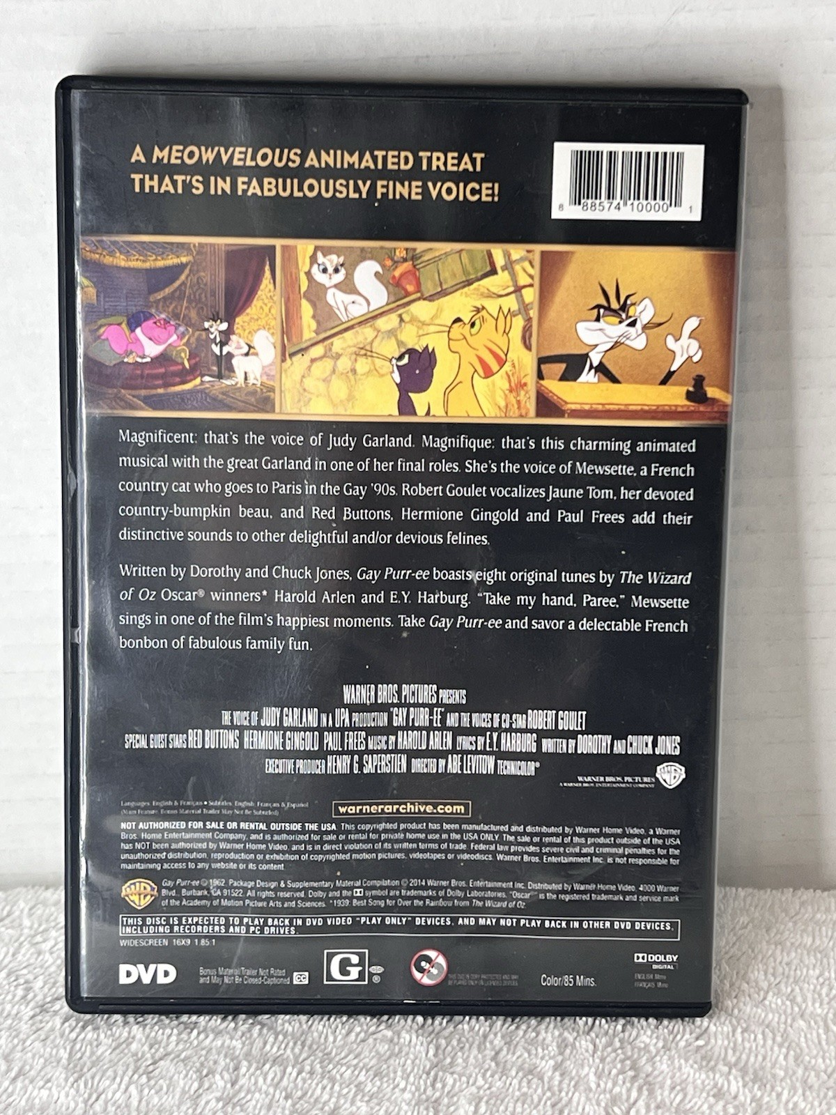 Gay Purr-ee DVD 1962/WB Archive Judy Garland/Robert Goulet Animated OOP