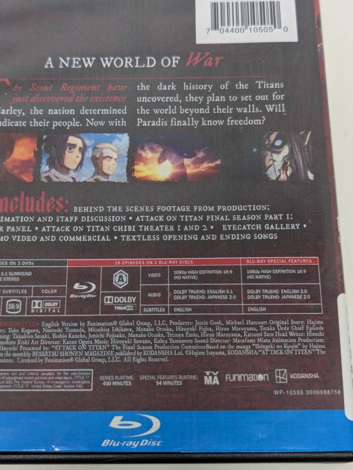 Attack on Titan Final Season Part 1 Blu-ray Funimation Eng/Jpn Eng Subs