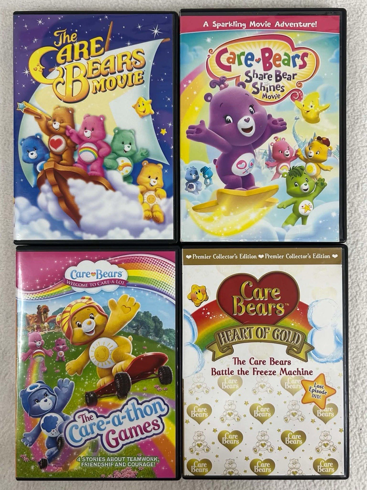 Care Bears 4 DVD Lot – 1985 Movie, Heart of Gold, Care-a-thon, Share Bear. Kids