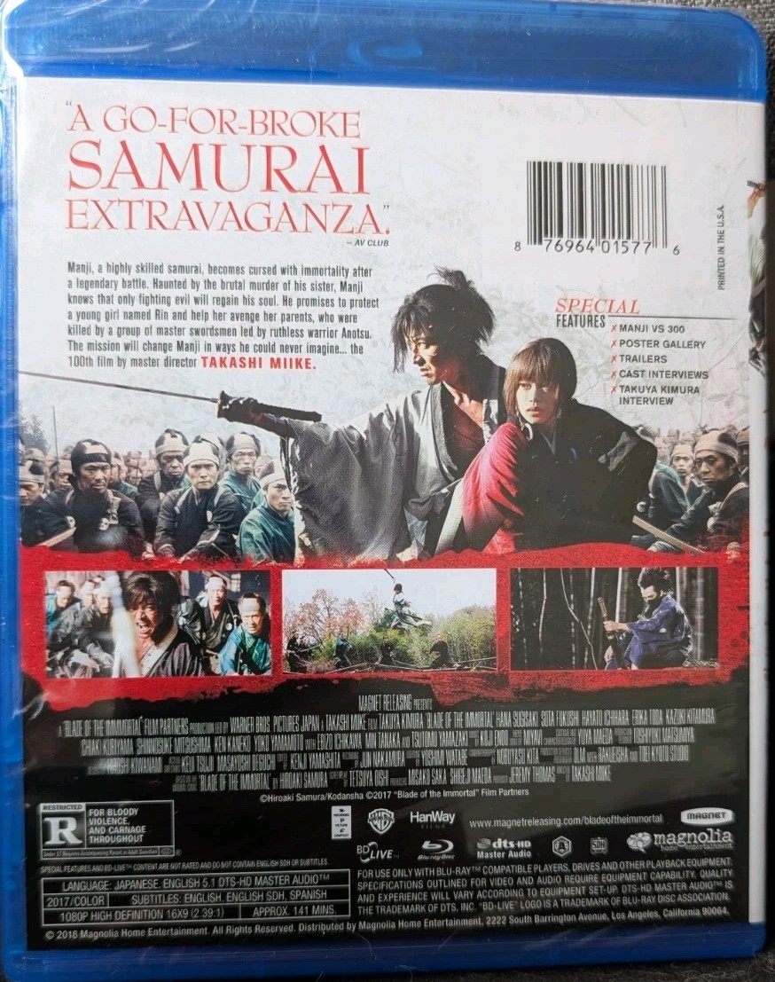 Blade of the Immortal Blu-ray Takashi Miike Cult Samurai Action Extravaganza NEW