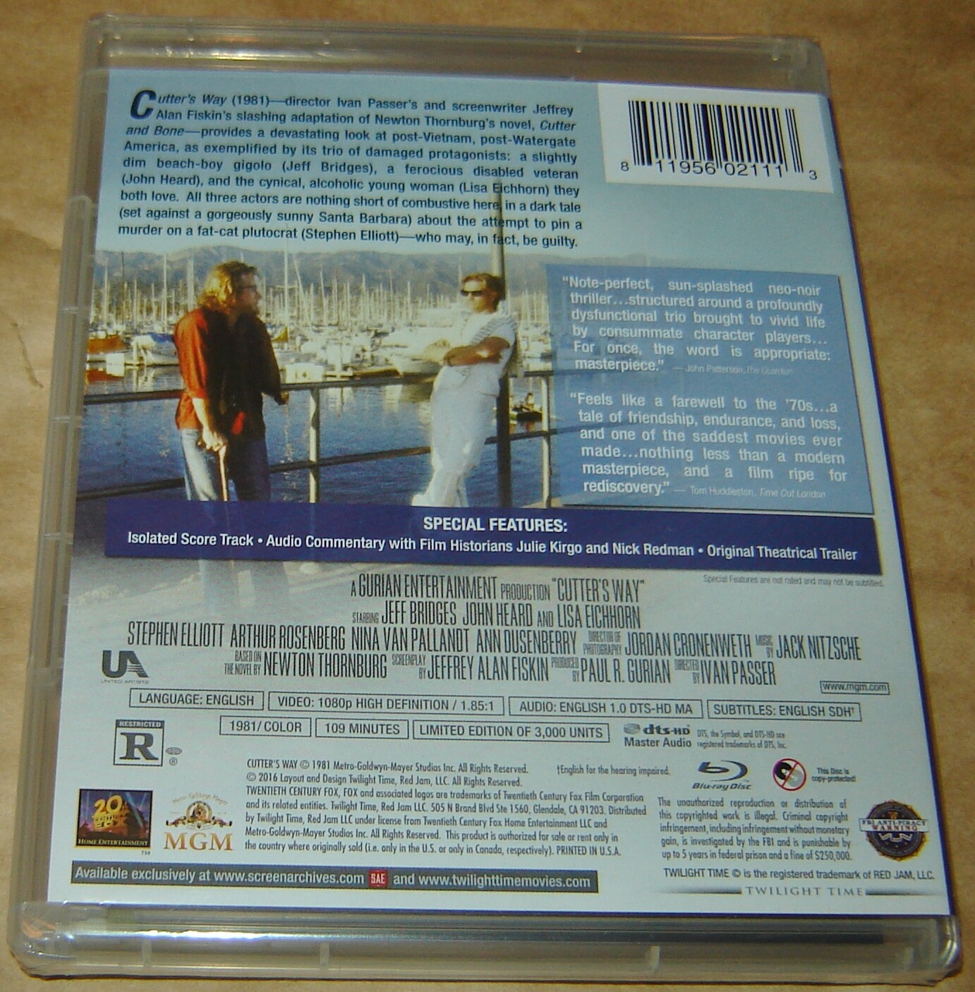 CUTTER’S WAY LIMITED EDITION TWILIGHT TIME BLU-RAY, NEW & SEALED, JEFF BRIDGES