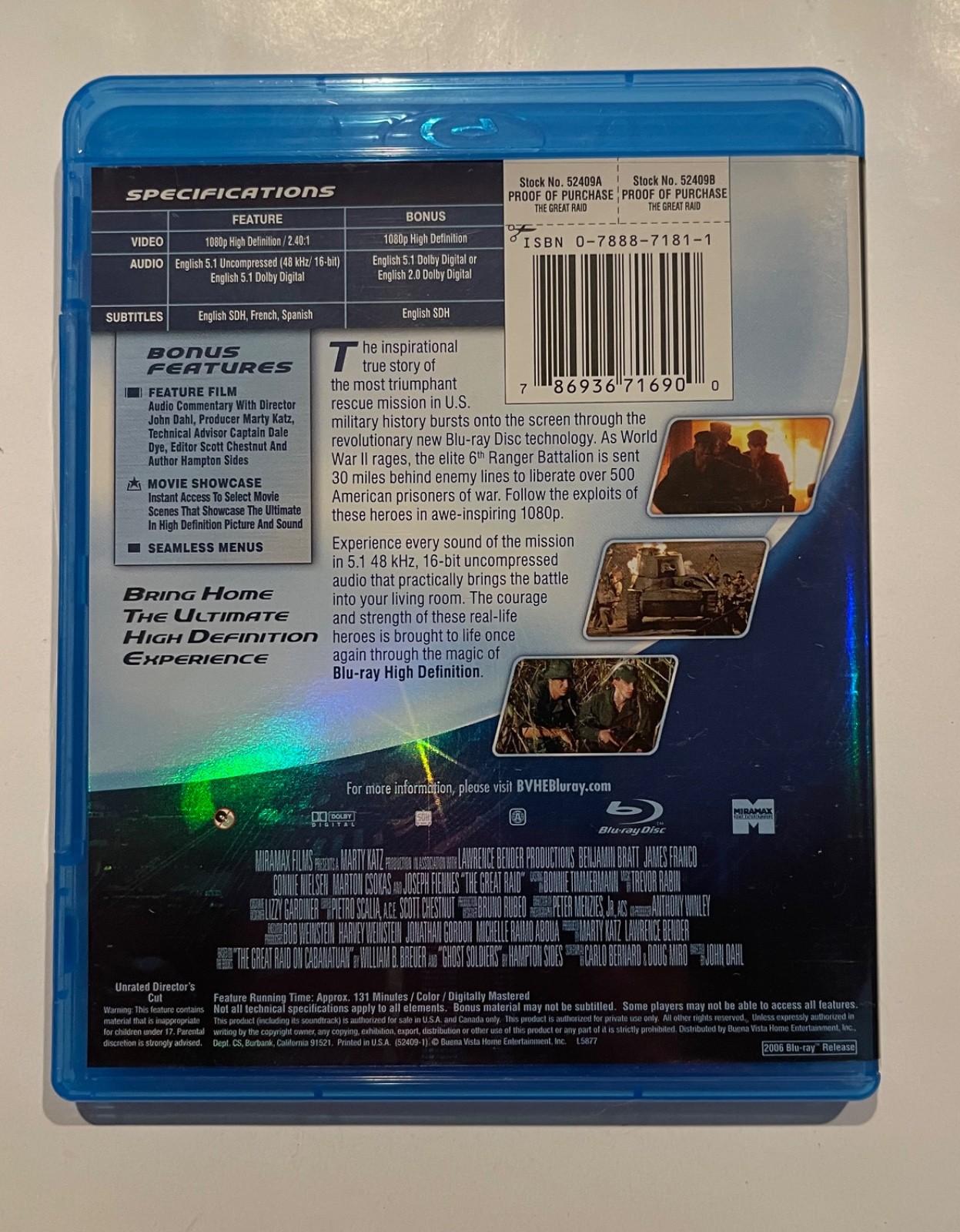 The Great Raid (Blu-ray, 2006, Exclusive Unrated Director’s Cut) **LIKE NEW**
