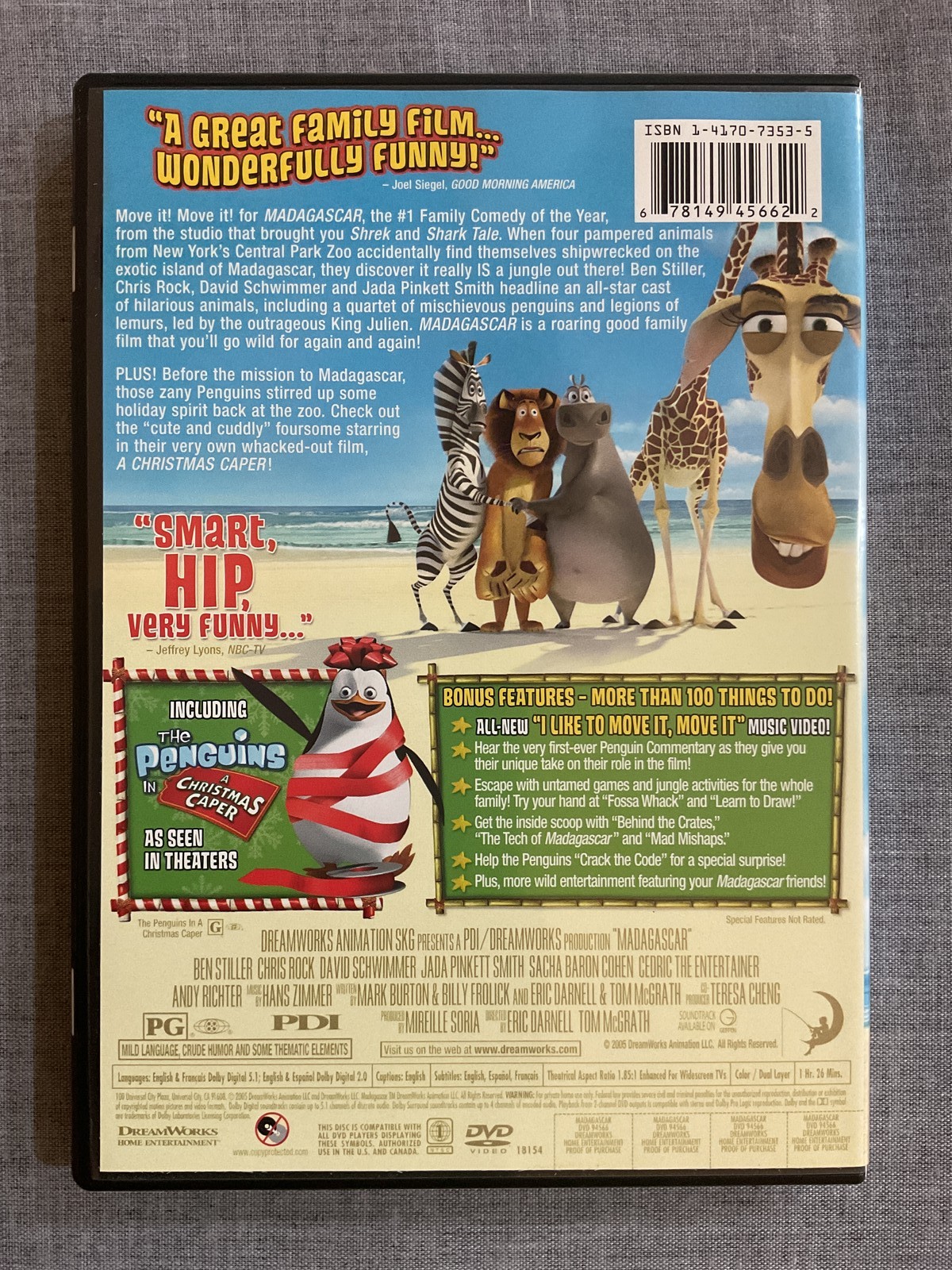 Madagascar DVD Widescreen DreamWorks Animation Bonus 2005 Ben Stiller Chris Rock