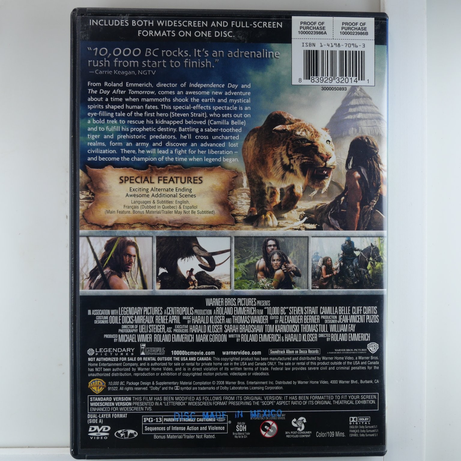 10,000 BC DVD 2008 Widescreen Full Screen Roland Emmerich Steven Strait