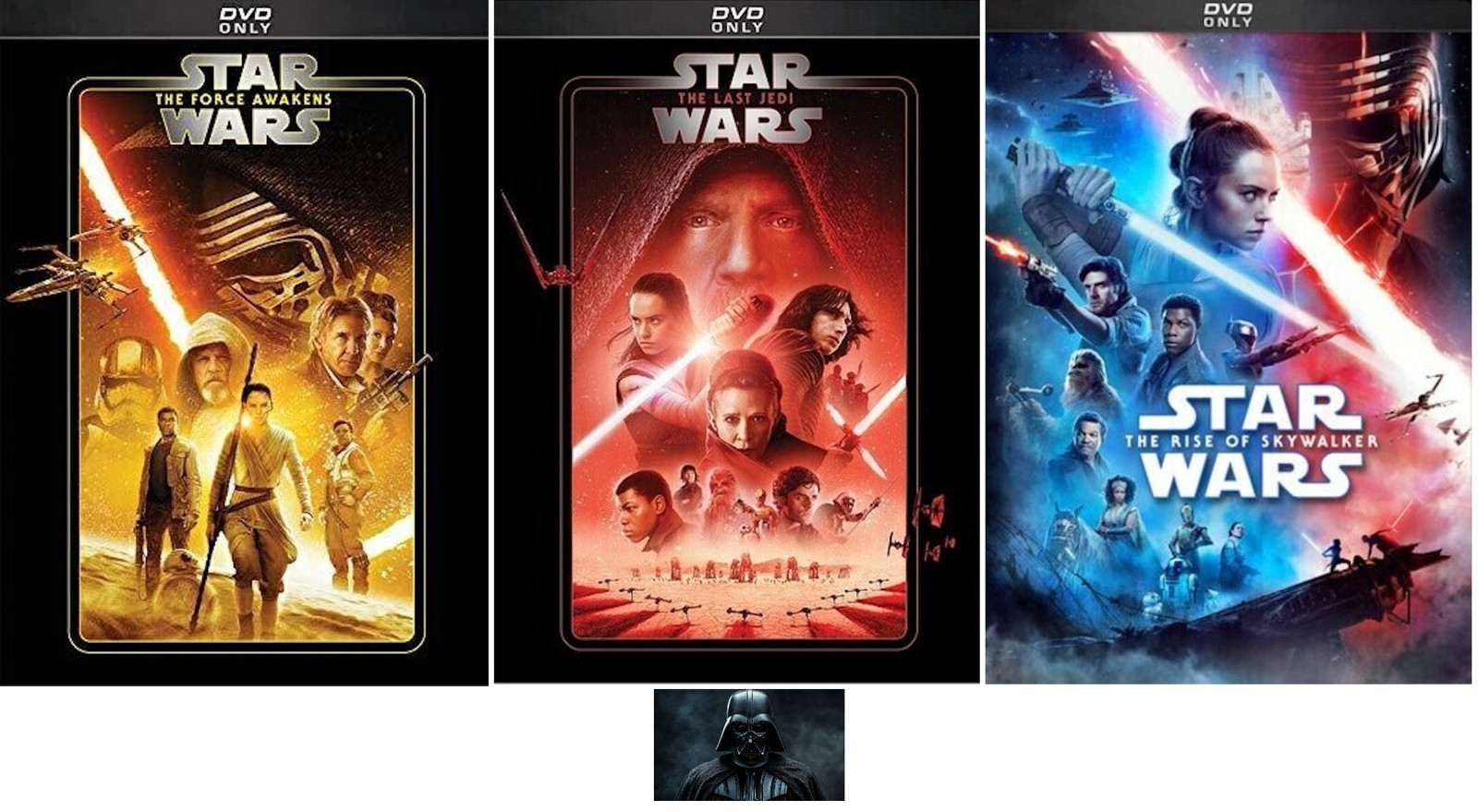 STAR WARS EPISODES 7 SEVEN 8 EIGHT 9 NINE 3 DVD Set + Darth Vader Decal New