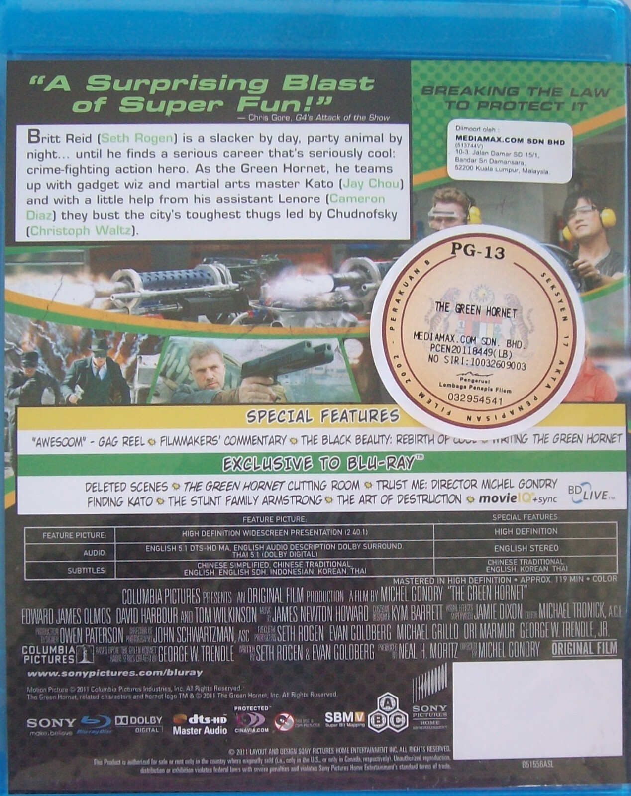 The Green Hornet (Blu-ray, 2011, All Region, LN) Seth Rogen, Jay Chou