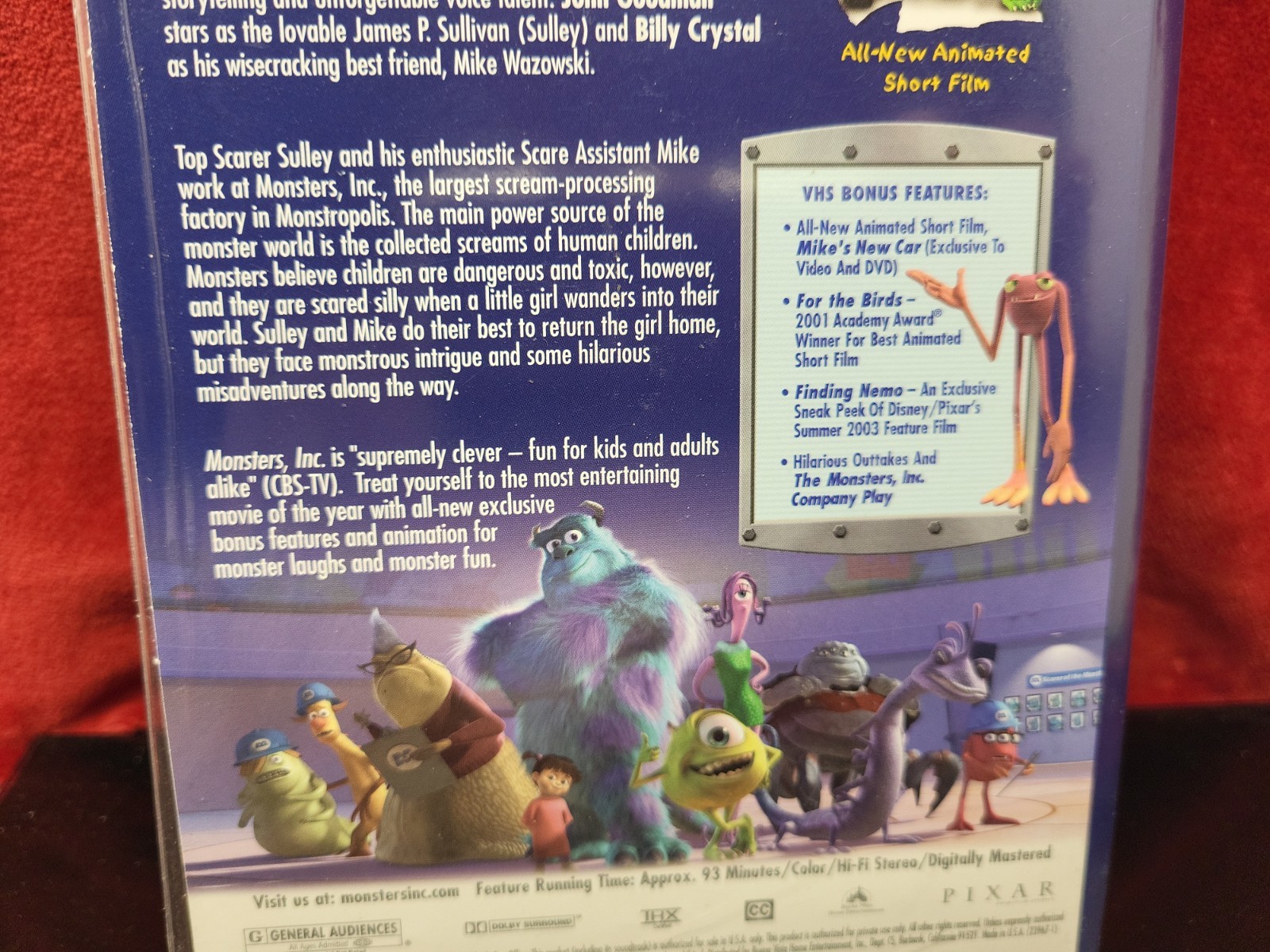 Monsters, Inc. (VHS, 2002) Clear Clam Shell Blue Tape