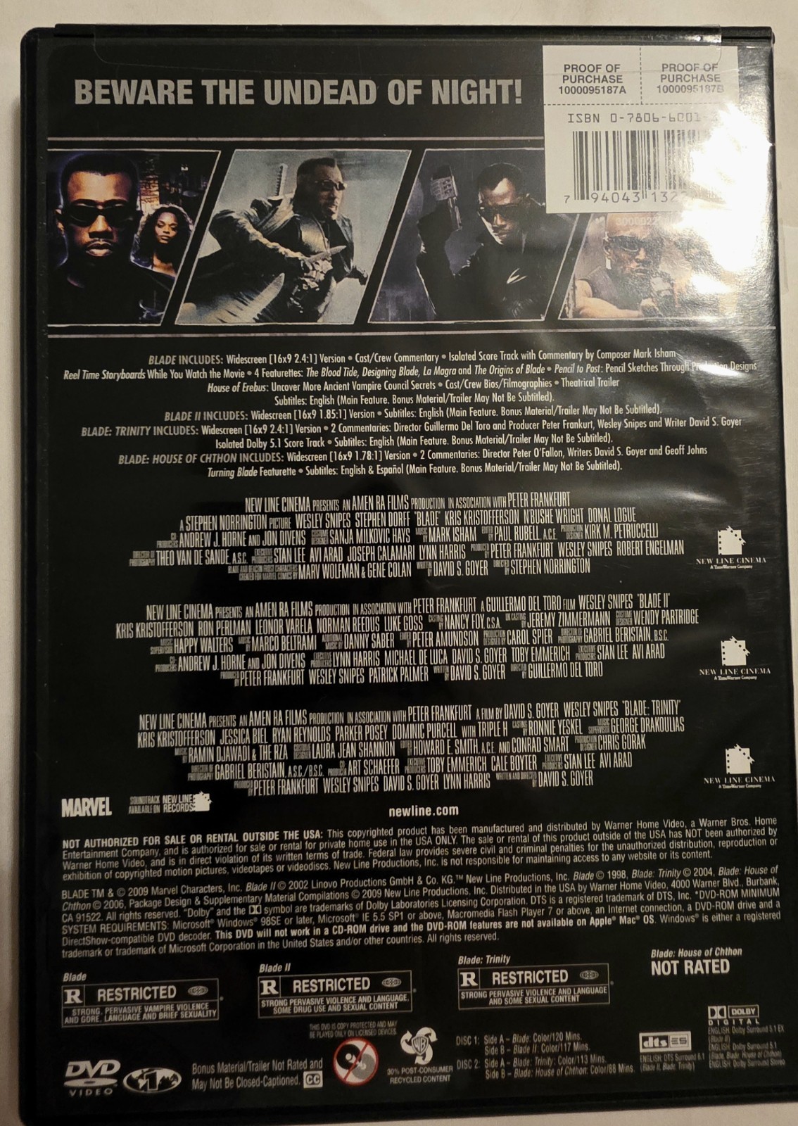 DVD Lot of 7 (10 Movies) Horror Thriller, All 4 Blade Movies! Used Condition