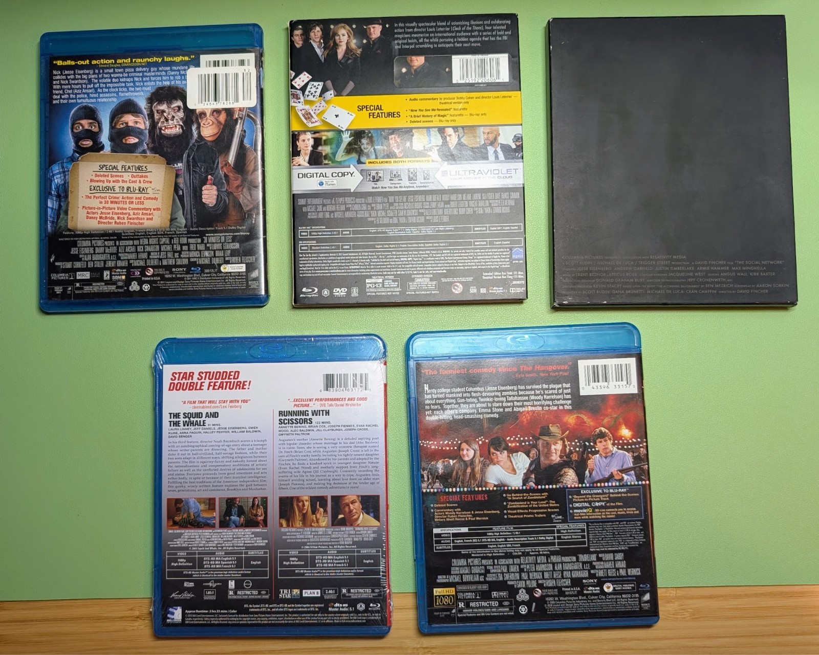 Jesse Eisenberg Blu-ray Lot 6 Films Zombieland The Social Network Now You See Me