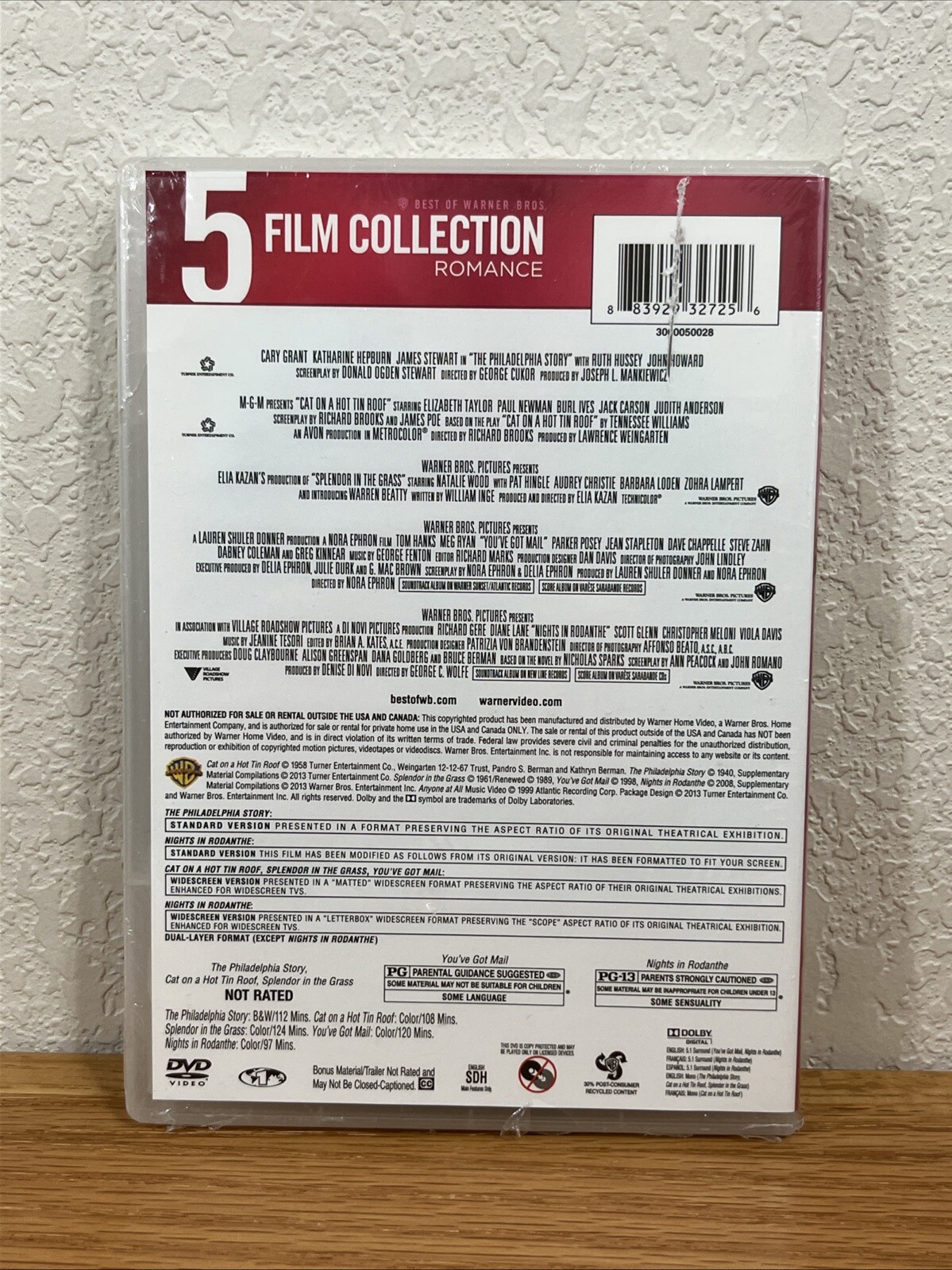 WB 5 Film-Romance (DVD, 2013) Philadelphia Tin Roof Splendor Got Mail Rodanthe