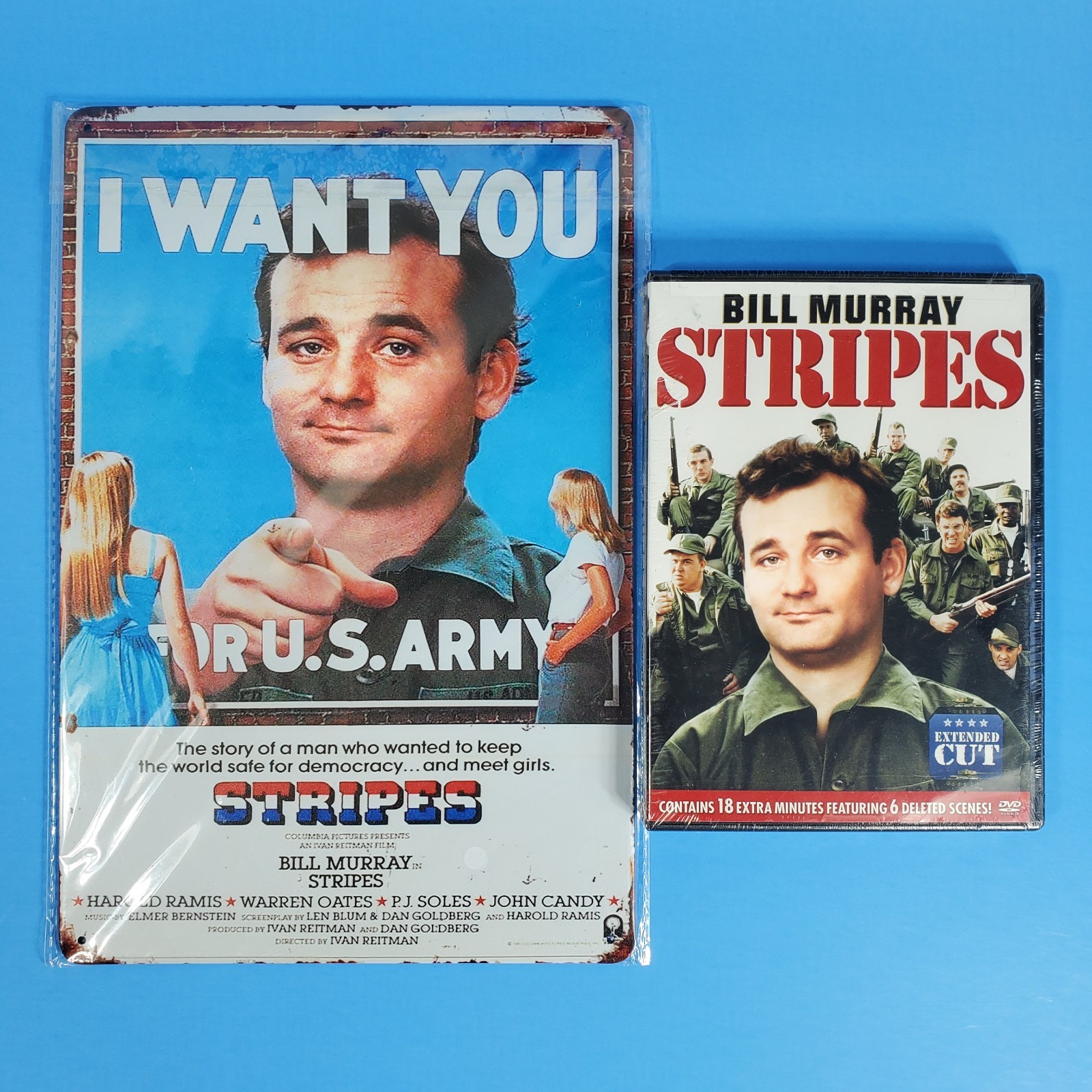 Stripes DVD + 8″x12″ Movie Poster Tin Sign Bill Murray John Candy -NEW SEALED-