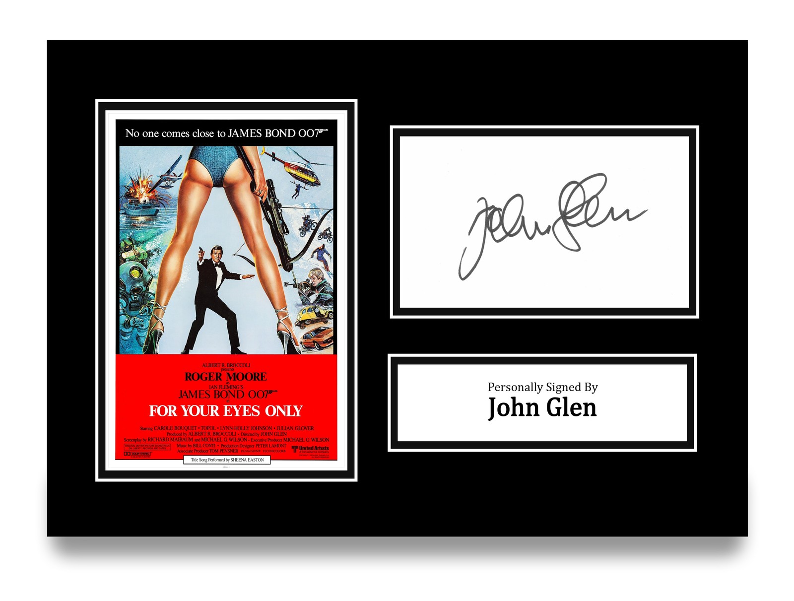 John Glen Hand Signed A4 Photo Mount Display James Bond 007 Film Autograph COA