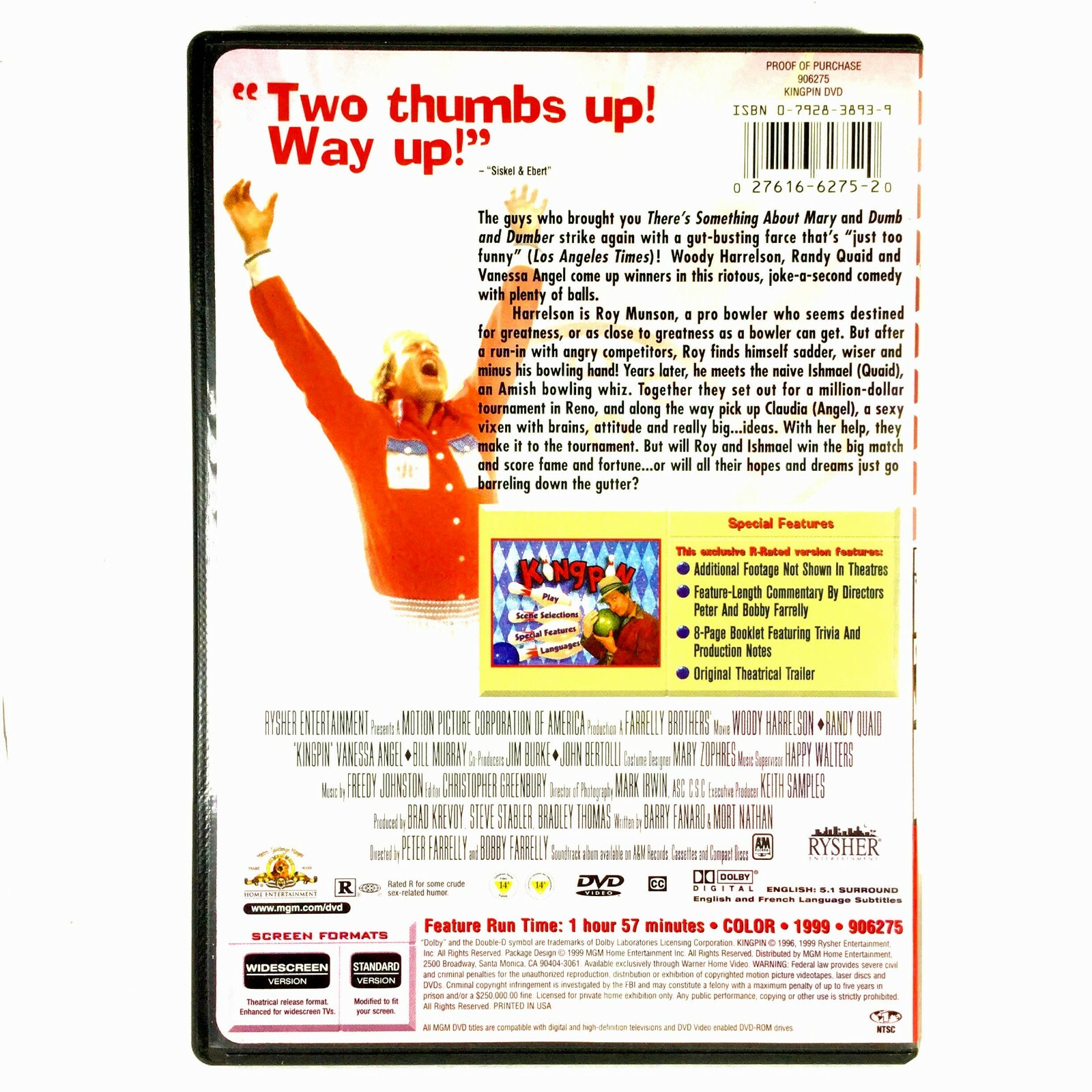 Kingpin (DVD, 1999, Widescreen) Woody Harrelson Randy Quaid Bill Murray