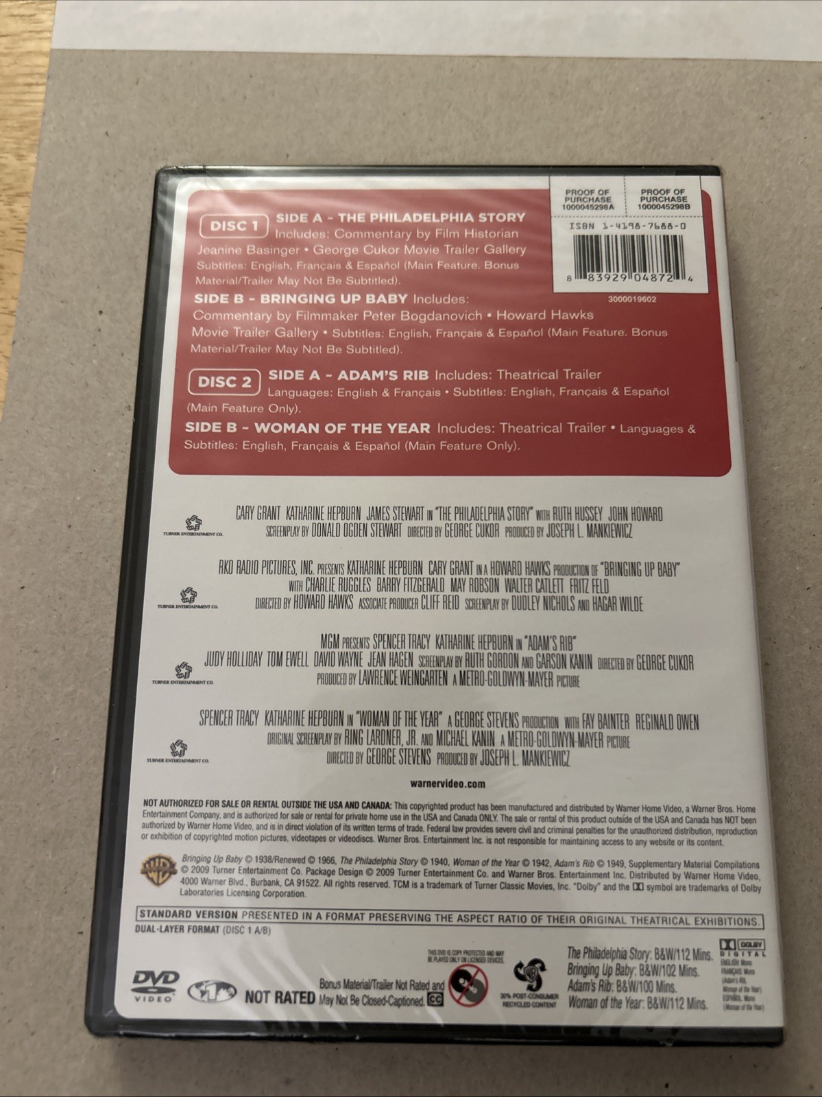 🟢TCM Greatest Classic Films Collection Philadelphia Story, Bringing Up Baby DVD
