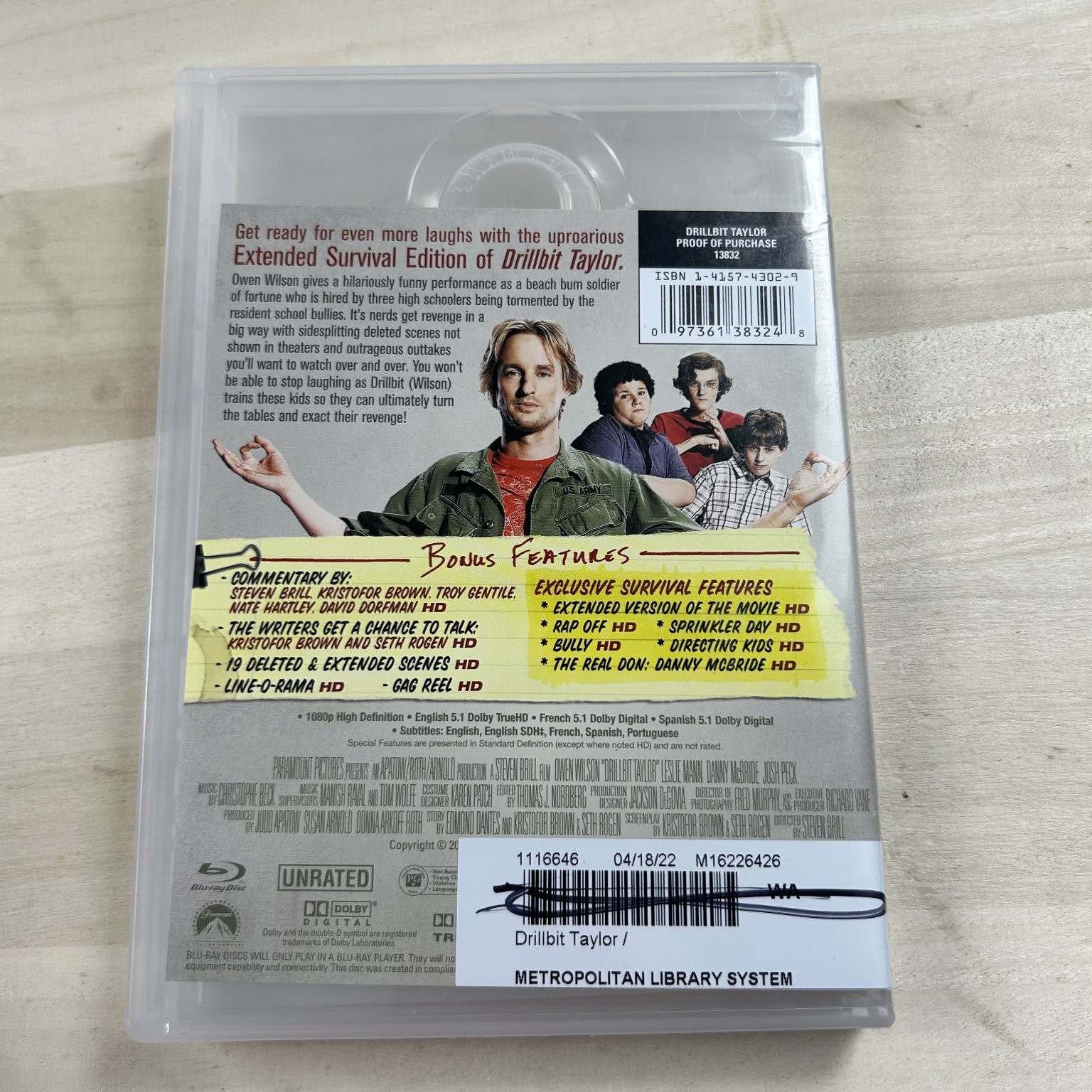 Drillbit Taylor Blu-ray 2008 Extended Survival Owen Wilson Steve Brill