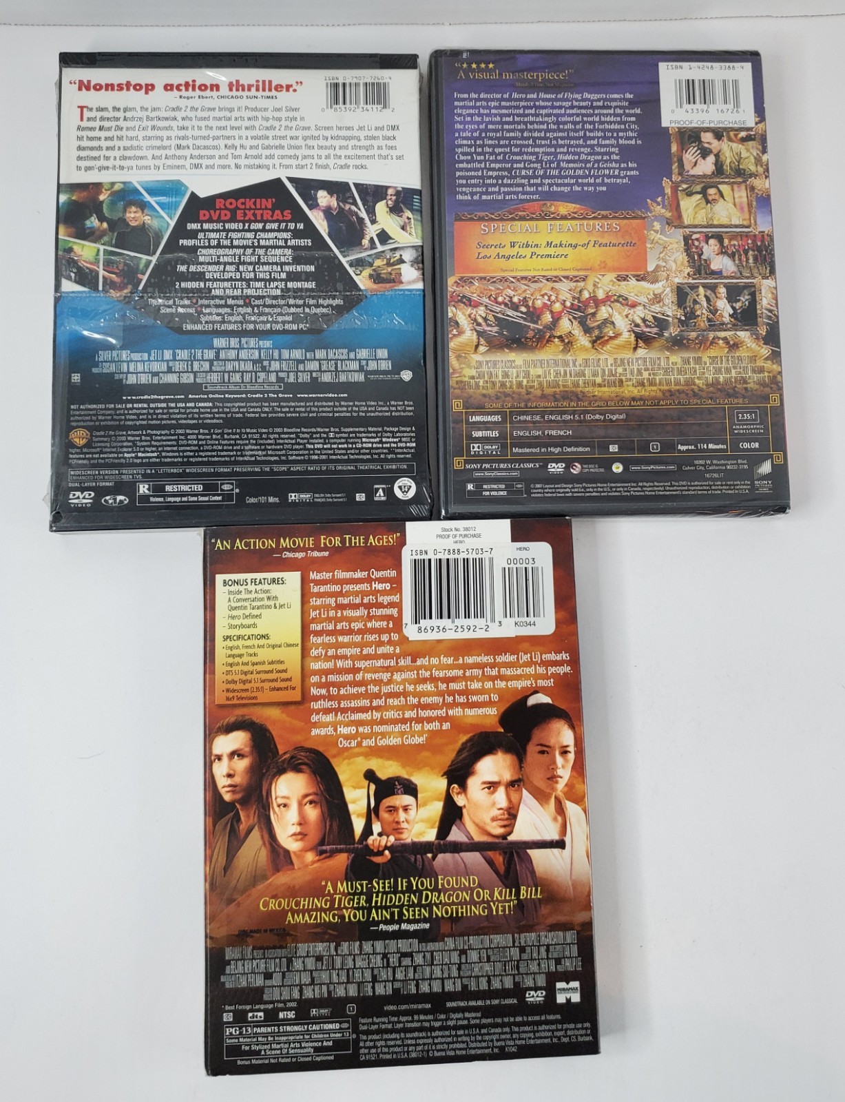 Martial Arts Action Movies – DVD Lot of 9 – Jet Li Jackie Chan Chow Yun-Fat -NEW