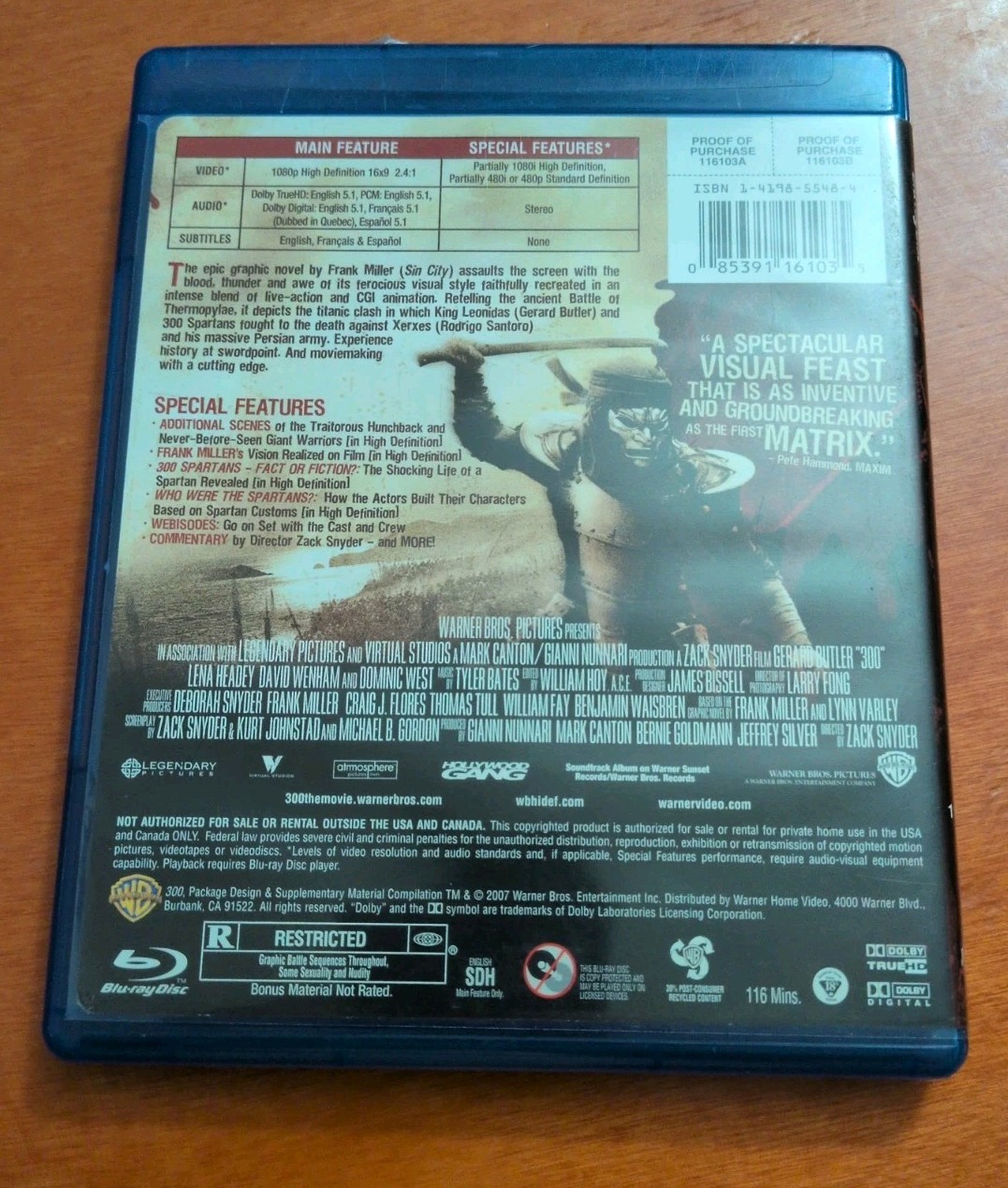 300 blu-ray Zack Snyder Gerard Butler Lena Headey David Wenham Dominic West