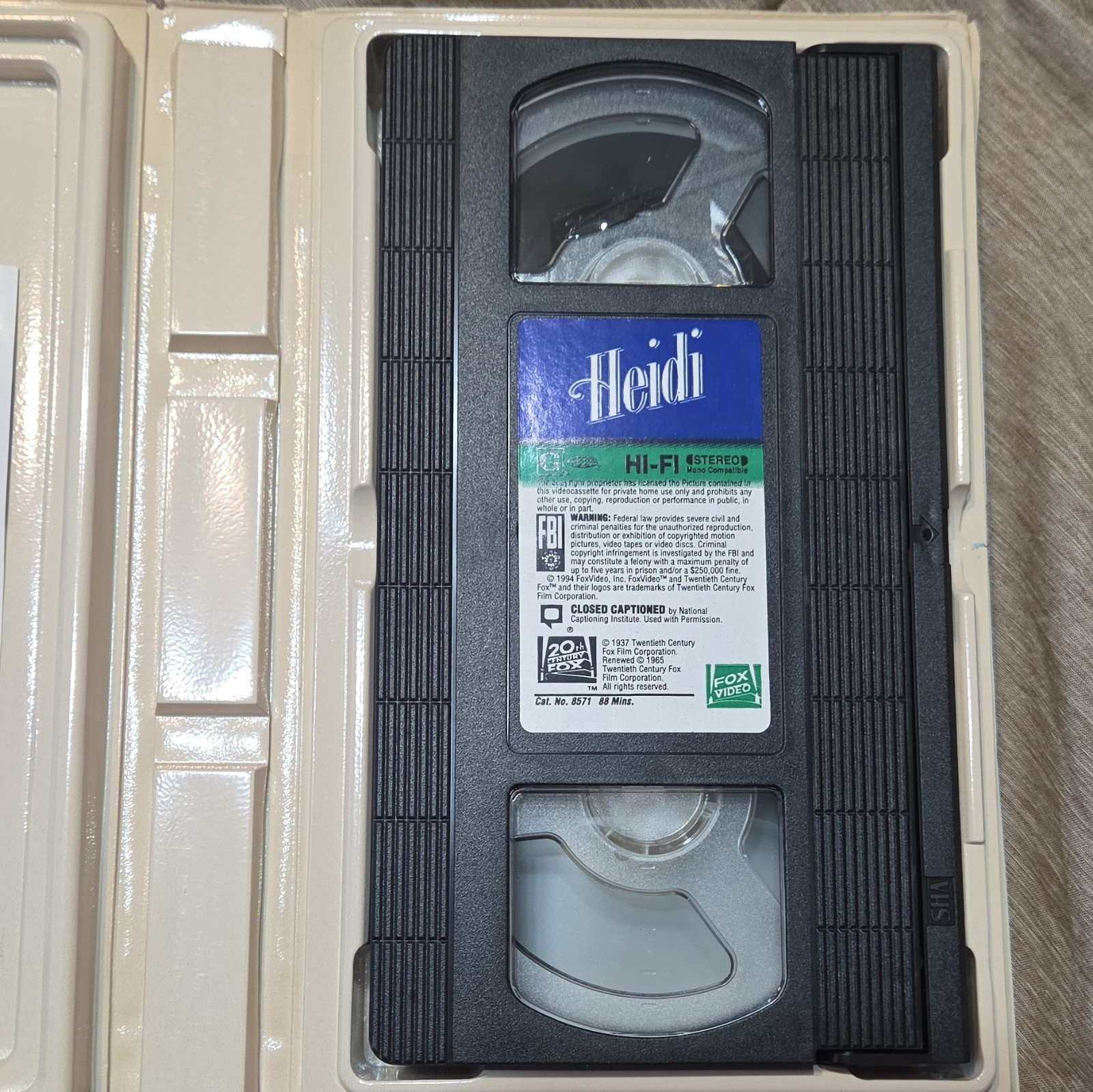 20th Century Fox Heidi VHS G NTSC Color Version 1937 Shirley Temple