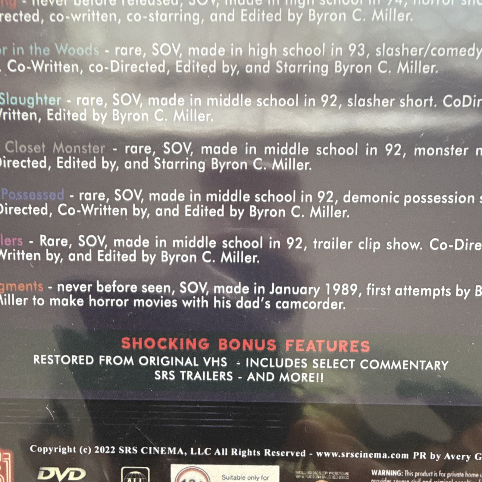 SRS Cinema Shot by Night: Byron C. Miller Collection DVD Horror 1999 NR 76m