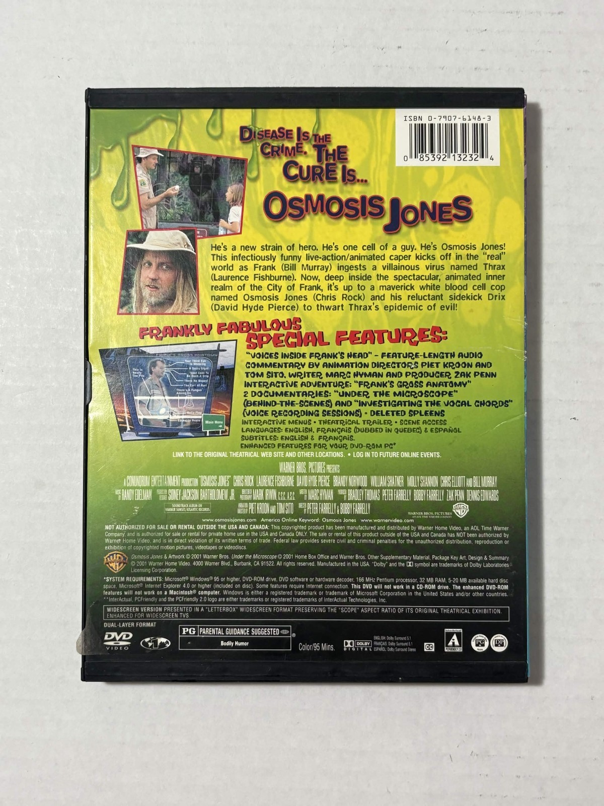 Osmosis Jones DVD MOVIE Warner Brothers Widescreen 2001 PG Region 1 Kids