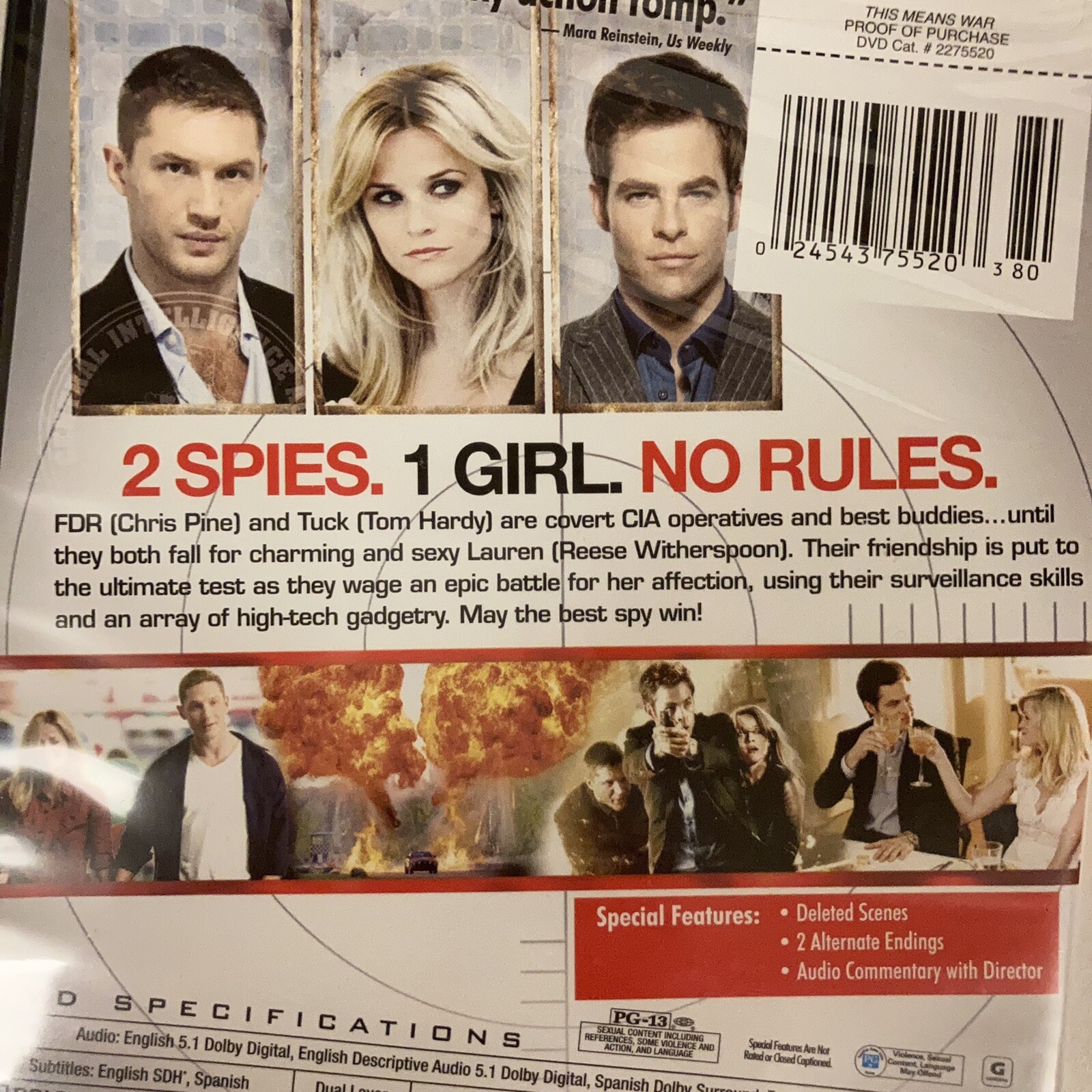 This Means War (DVD, 2012) New/ Chelsea Handler, Chris Pine, Reese Witherspoon￼
