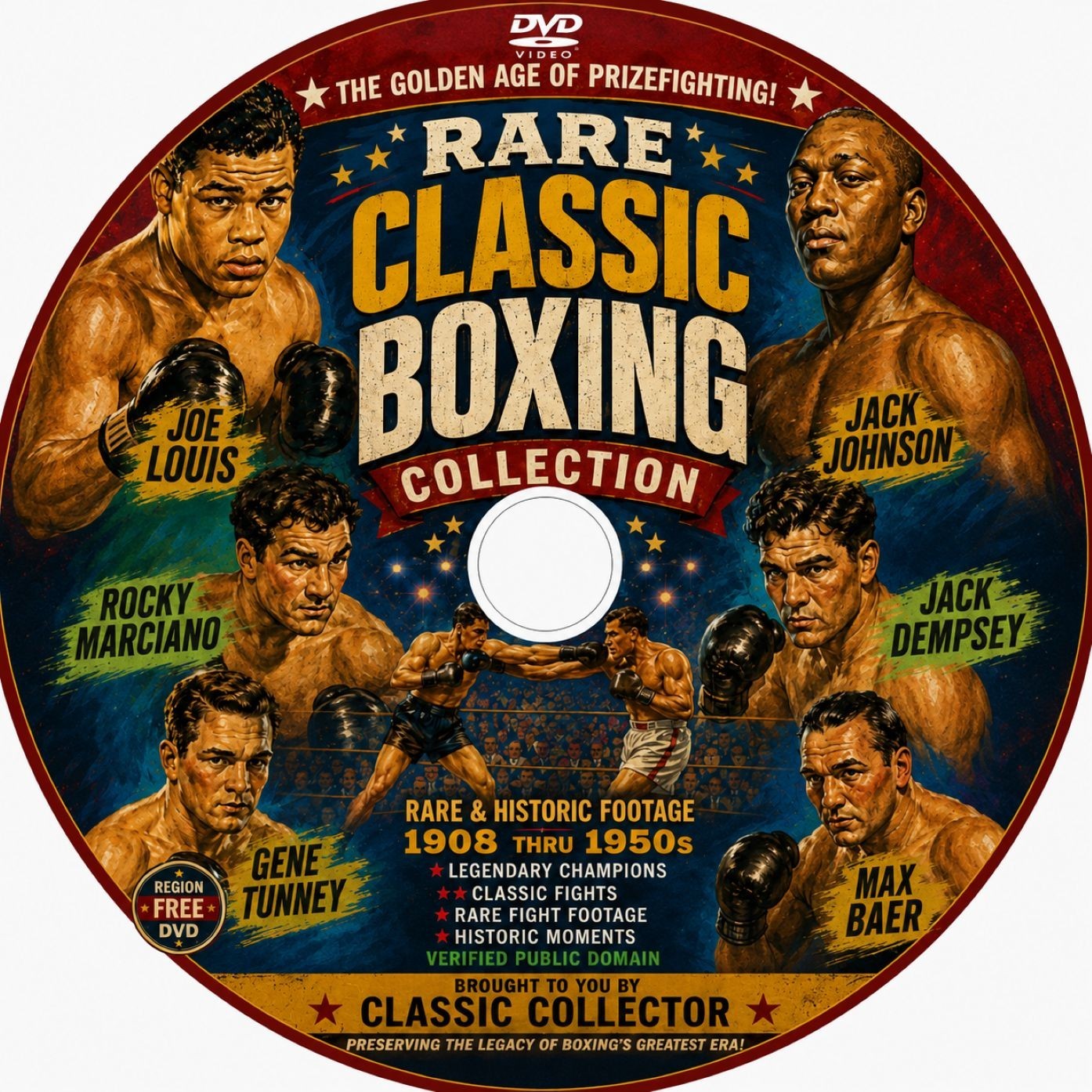 Rare Classic Boxing DVD 4 Hours Joe Louis Jack Johnson Marciano Fights