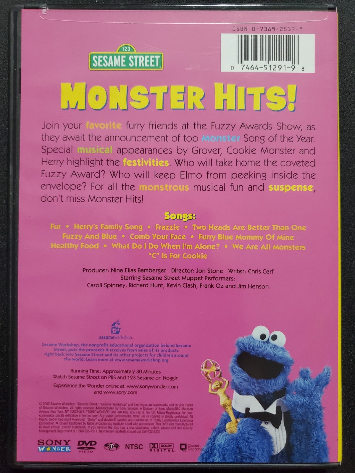 Sesame Street – Monster Hits (DVD, 2003) Elmo Grover Cookie Monster Region 1 OOP