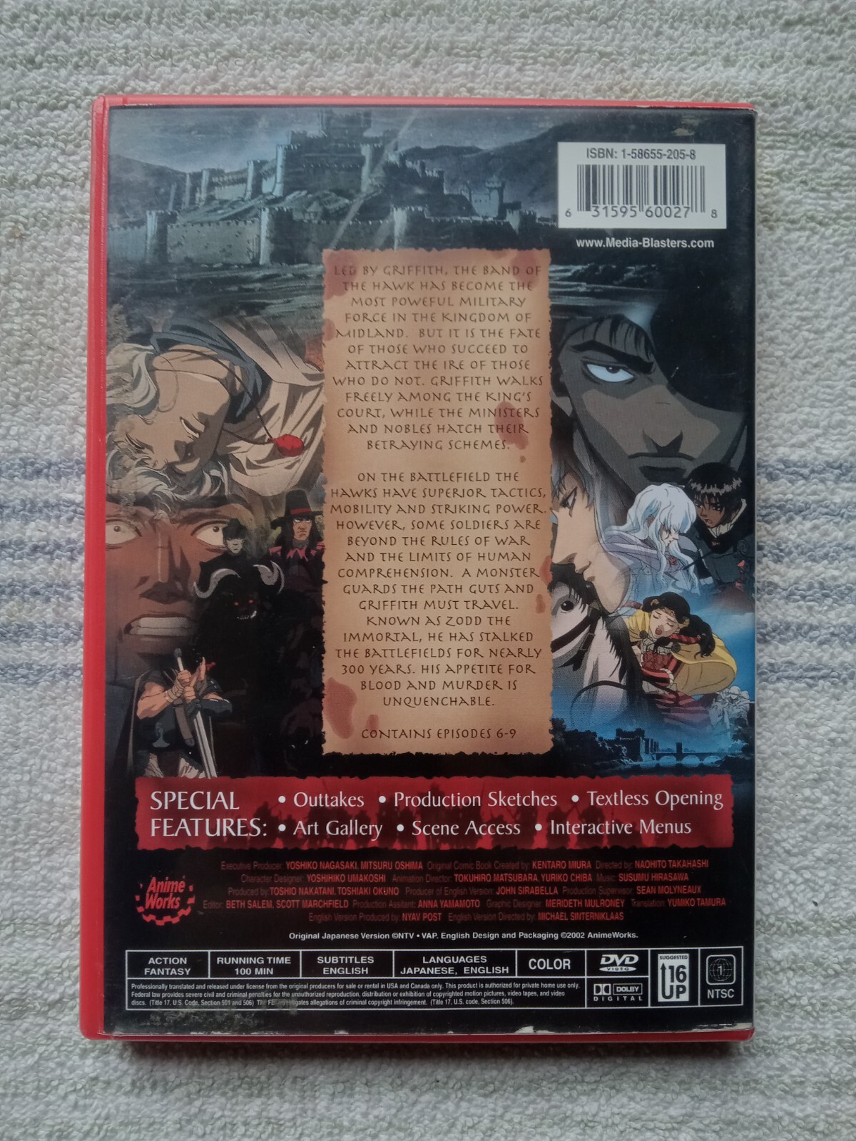 Berserk Vol. 2 Immortal Soldier (Ep. 6-9) Manga DVD 2002 – Anime Works – Tested!