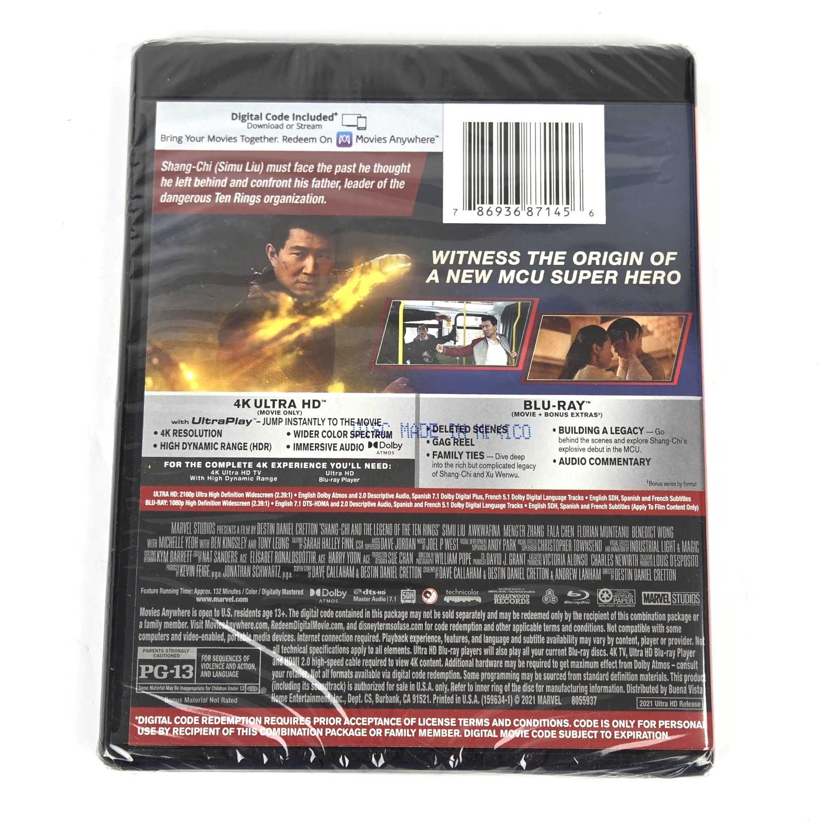 Shang-Chi and the Legend of the Ten Rings [4K UHD Blu-ray] W/ Slipcover New