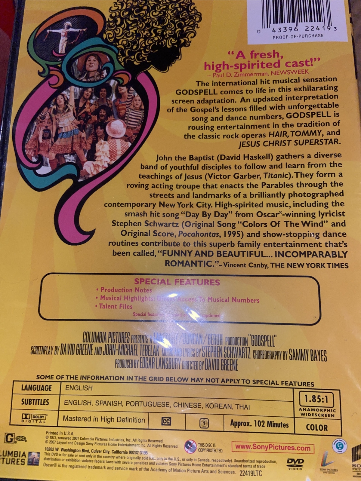 Godspell (DVD, 2000, Closed Caption Multiple Languages) Sealed And New.
