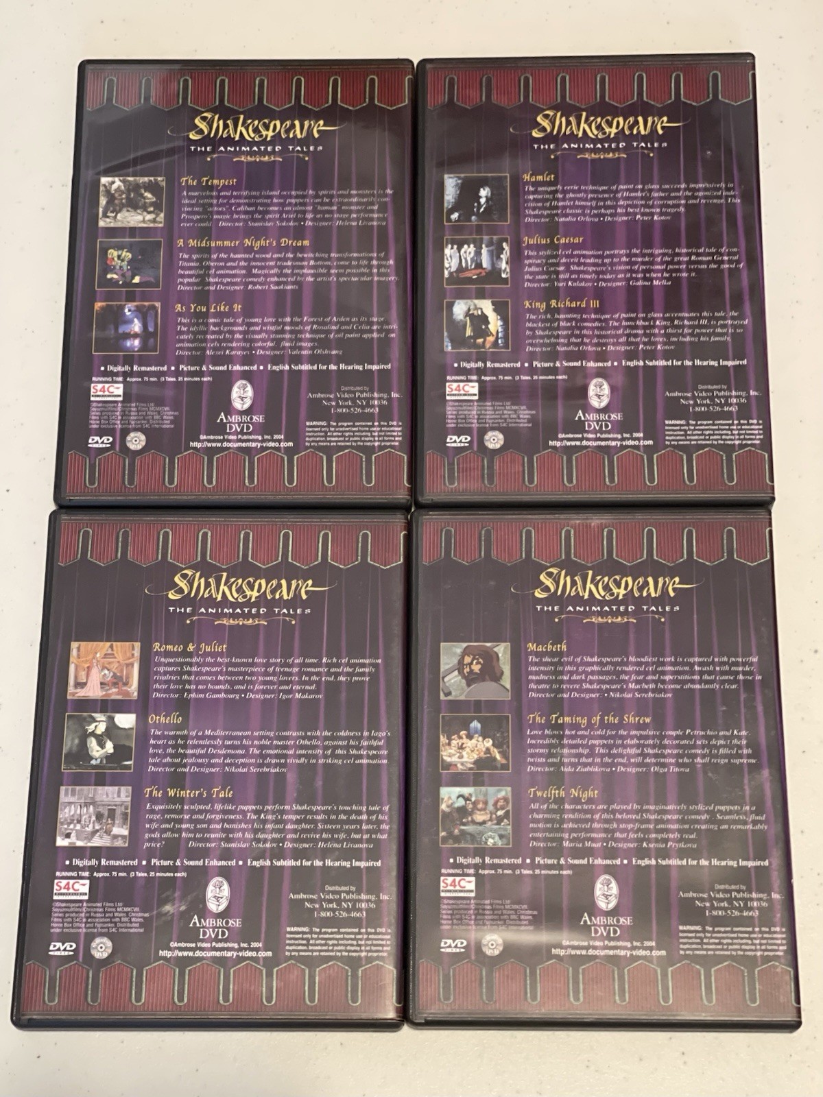 SHAKESPEARE THE ANIMATED TALES 4-DISC DVD BOX SET VOL 1-4 DIGITALLY REMASTERED