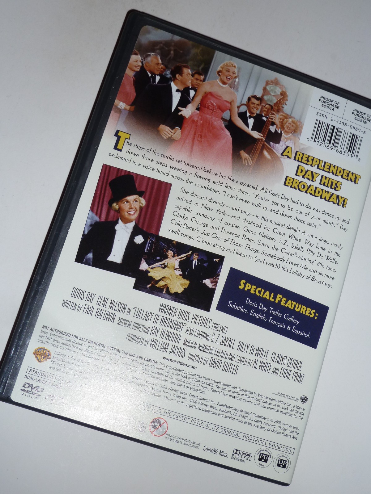 Lullaby of Broadway DVD 1951 movie musical showbiz Doris Day & Gene Nelson!