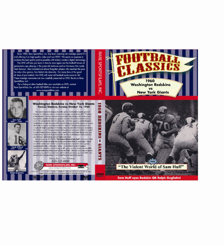 1960 Redskins vs Giants at NY (NFL Kine) & “The Violent World of Sam Huff” DVD!