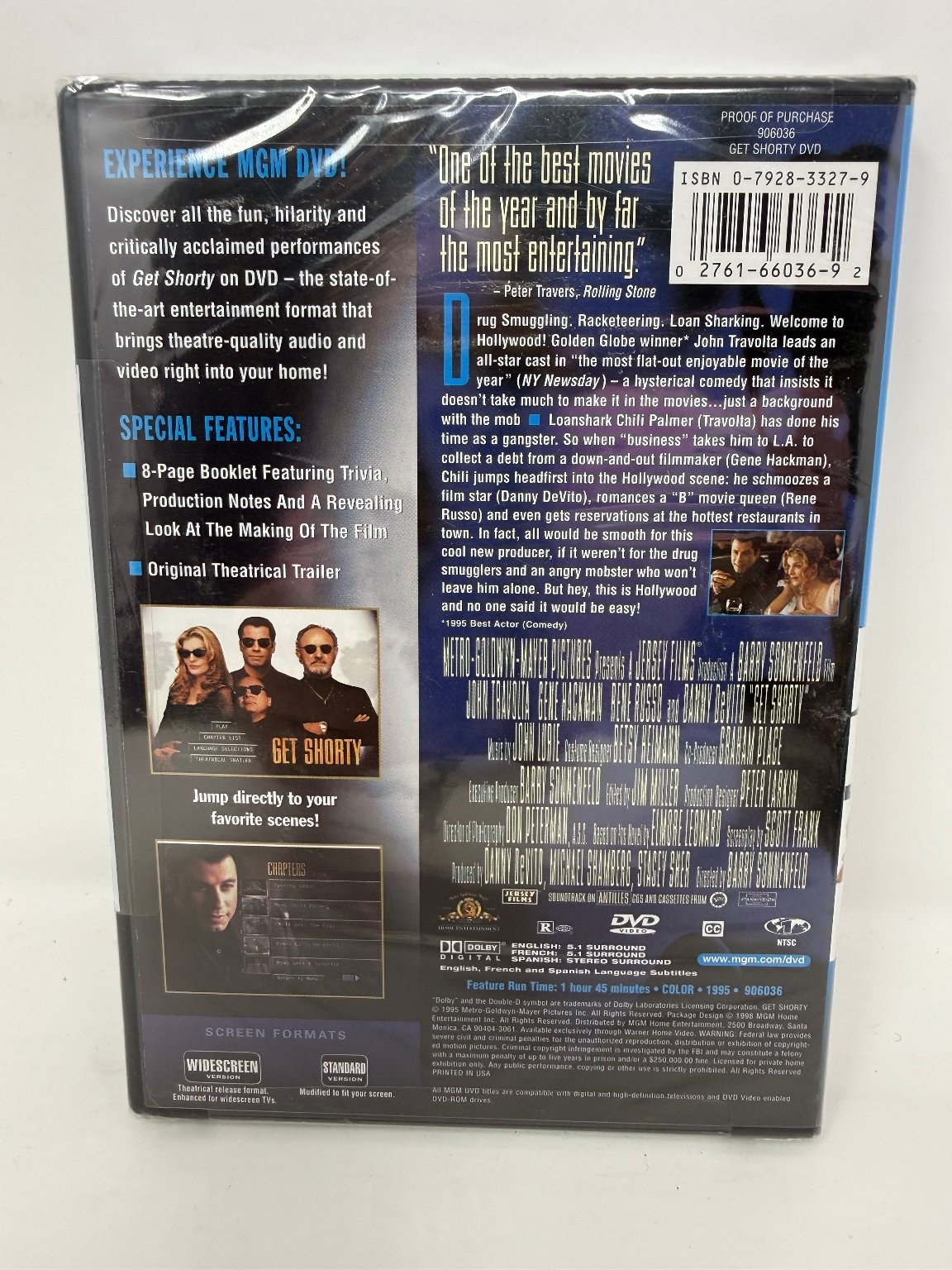 Get Shorty DVD 1995 John Travolta Gene Hackman Rene Russo Danny DeVito