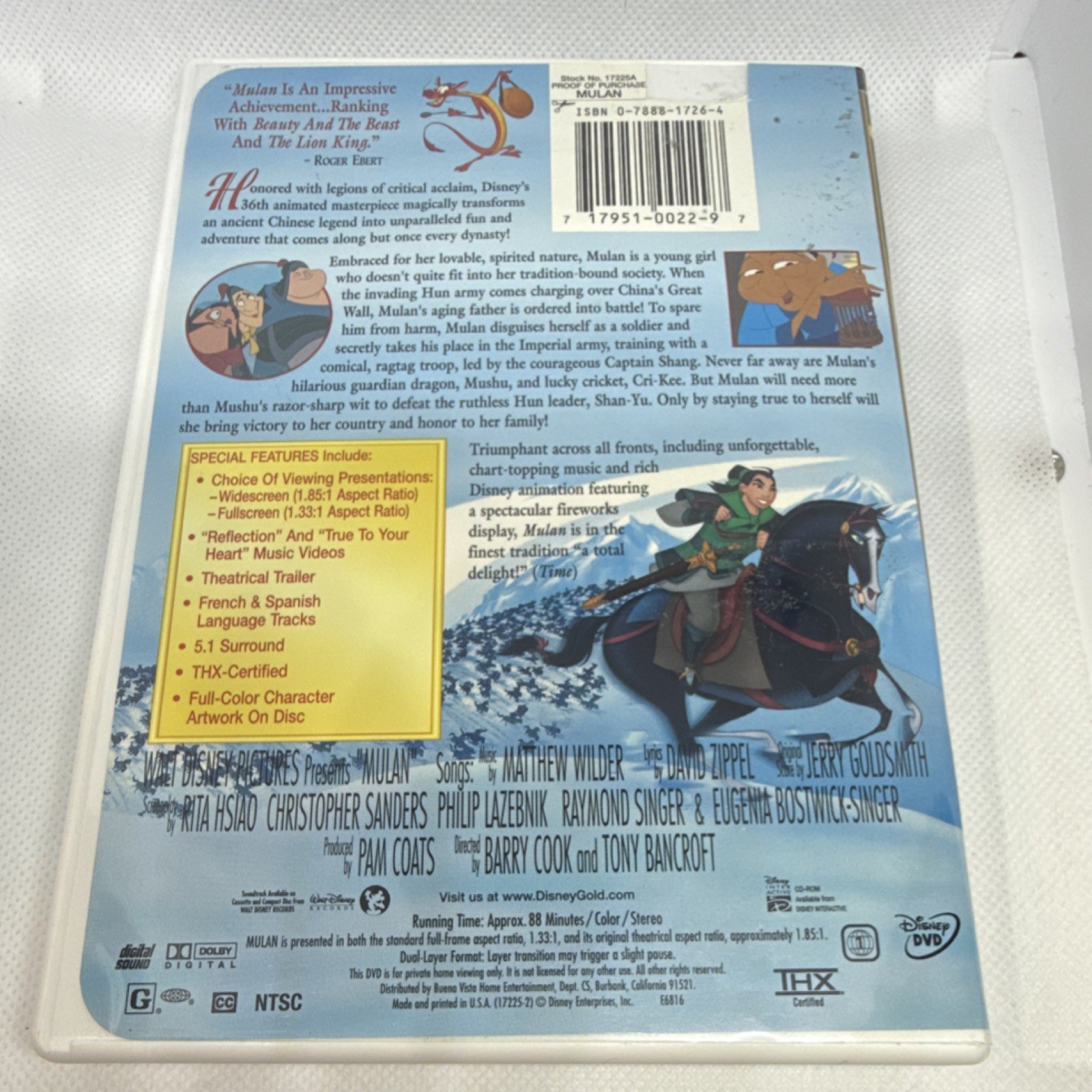Walt Disney’s Mulan (DVD, 1998, Gold Collection Edition, THX Certified, G)
