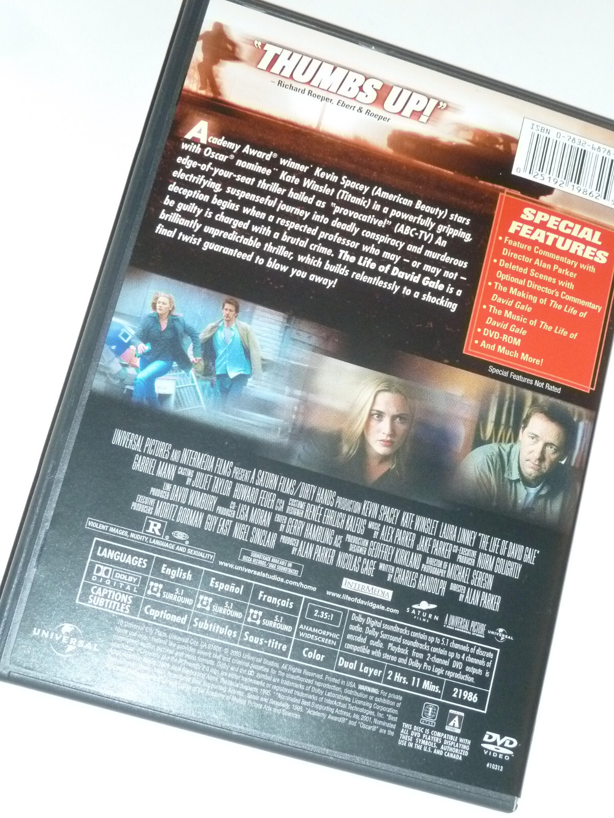 The Life of David Gale DVD thriller movie death penalty Kevin Spacey Alan Parker