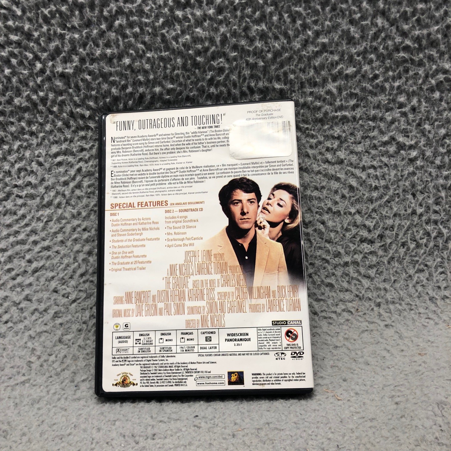 The Graduate DVD 2007 40th Anniversary Edition Dustin Hoffman Soundtrack
