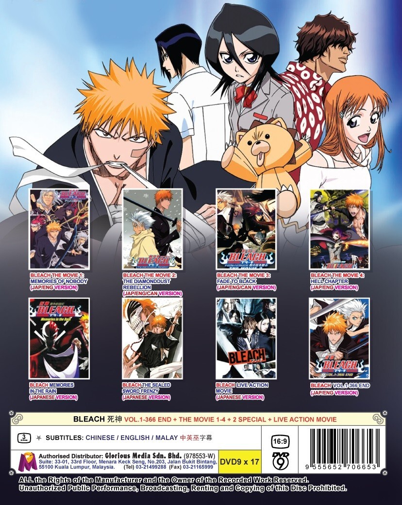 DVD Anime BLEACH Complete TV Series Vol.1-366 End+4Movie+2Sp+Live Action Movie