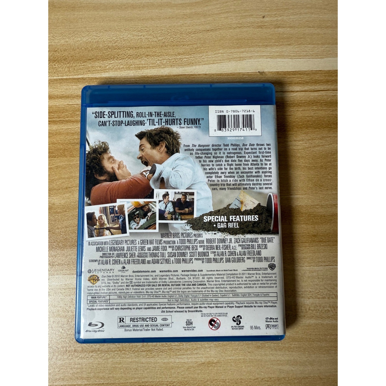 Due Date Blu-Ray Disc Comedy Movie Robert Downey Jr Zach Galifianakis