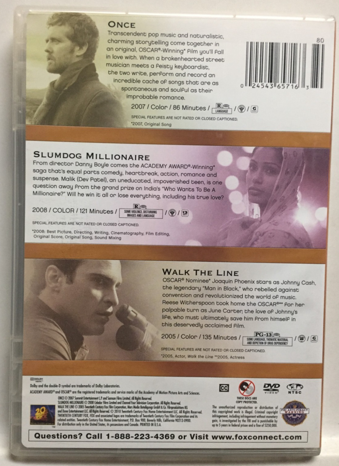Once / Slumdog Millionaire / Walk The Line (DVD,2010,3-Disc,Widescreen)
