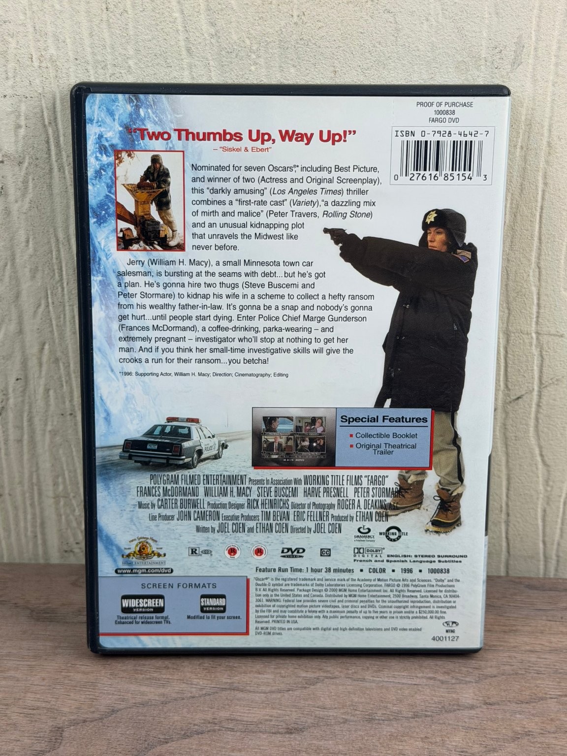 Fargo DVD 1996 Frances McDormand William H. Macy Joel Coen Thriller