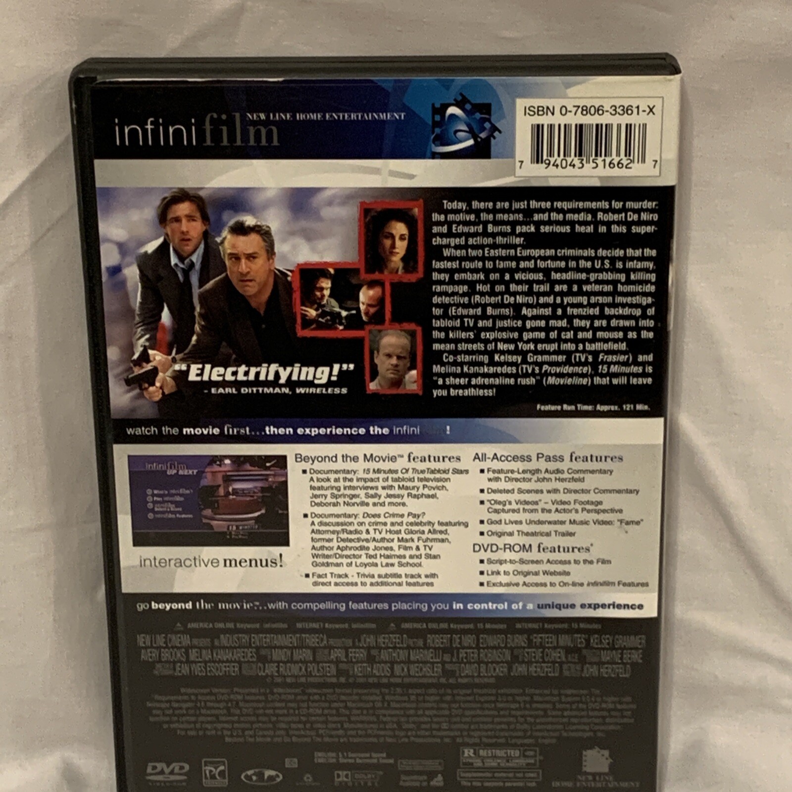 15 Minutes (DVD, 2001) Robert De Niro, Edward Burns, Kelsey Grammer Avery Brooks
