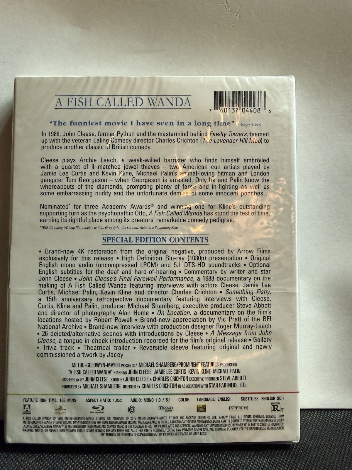 Arrow Video A Fish Called Wanda Special Edition Blu-ray w/ Subtitles, English.