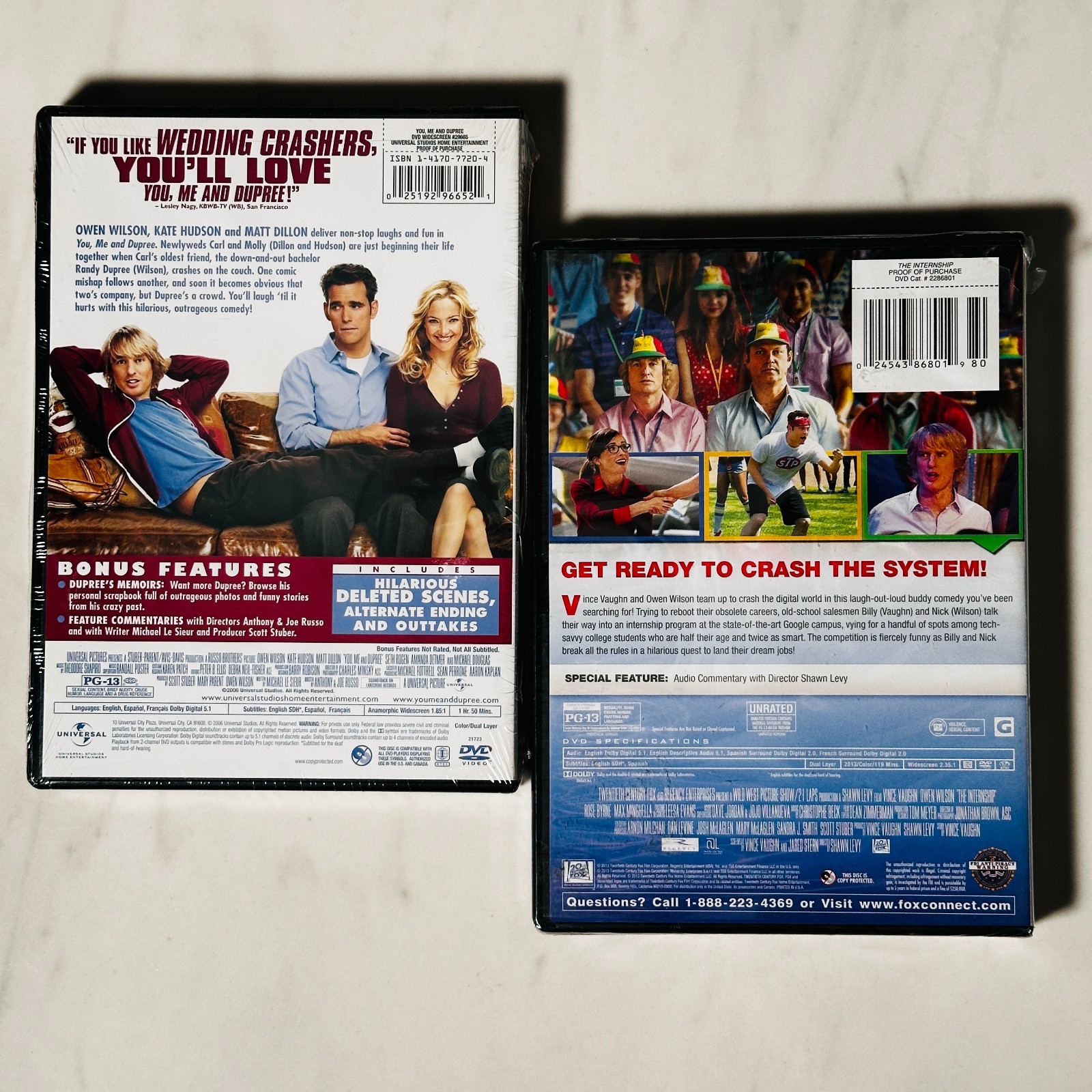 Owen Wilson – DVD Lot of 2 – You Me and Dupree – The Internship