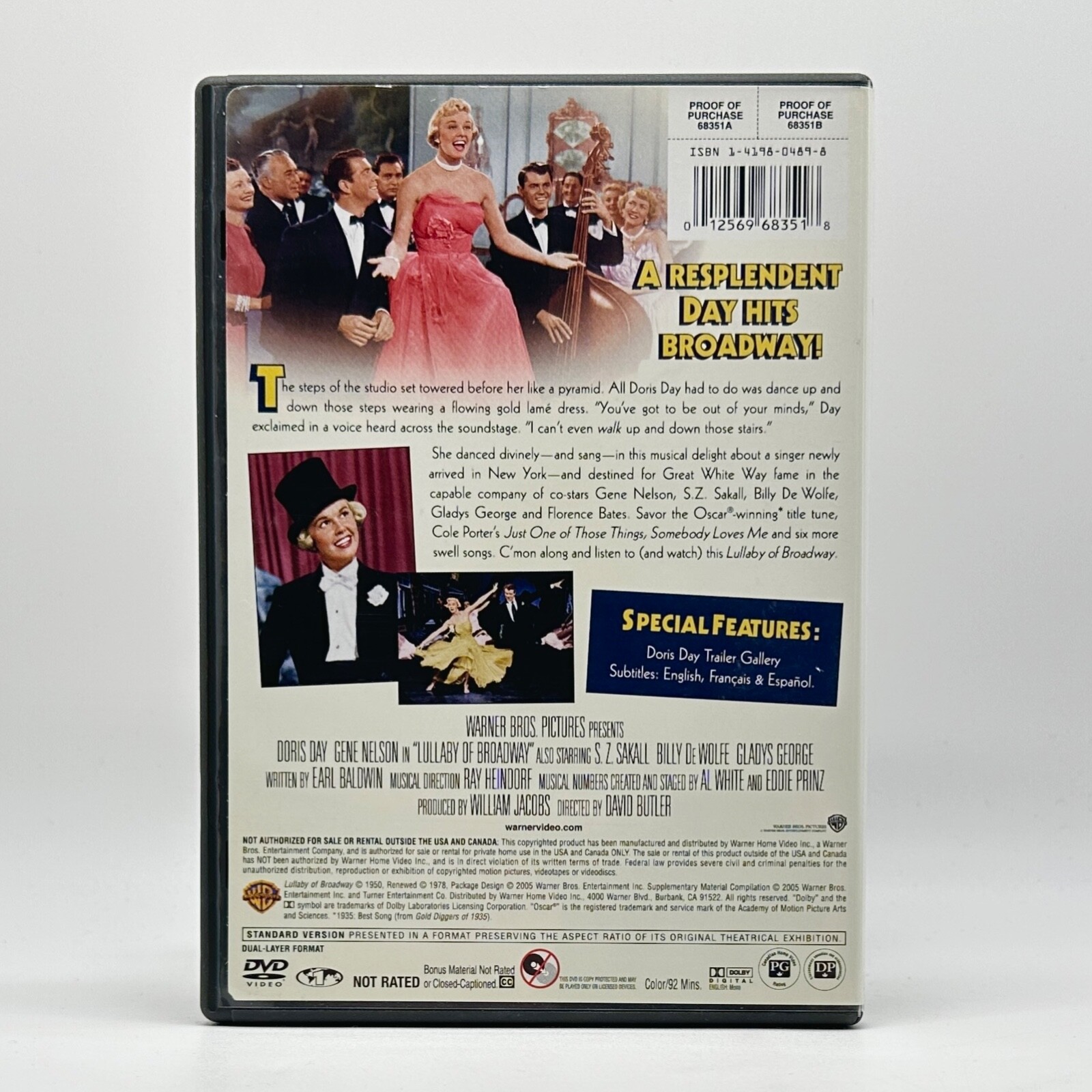 Lullaby Of Broadway DVD 1950 Musical Doris Day Gene Nelson Cole Porter Fast Ship